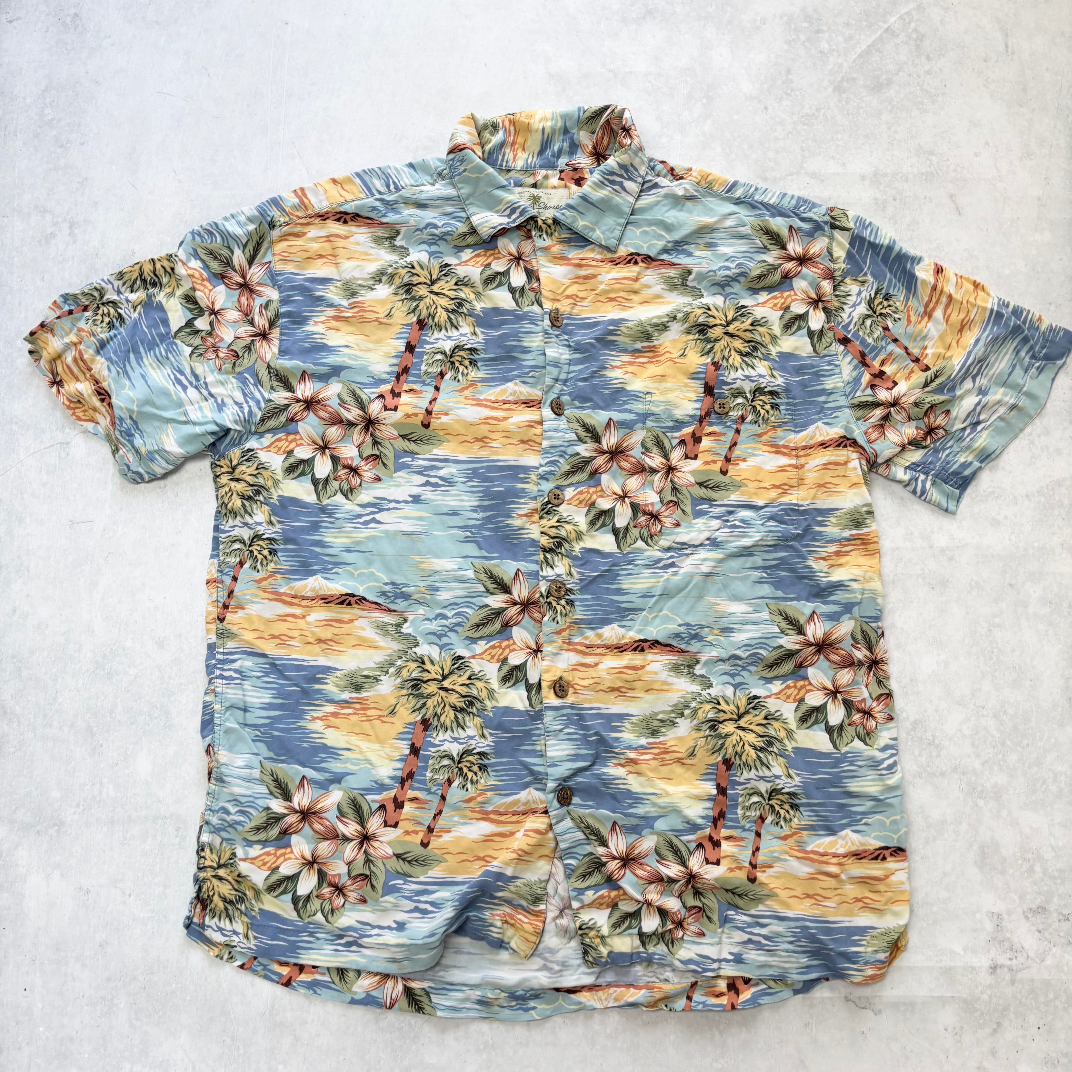 Vintage Hawaiian Shirt Mens Large Floral Aloha Short Sleeve Rayon (E)