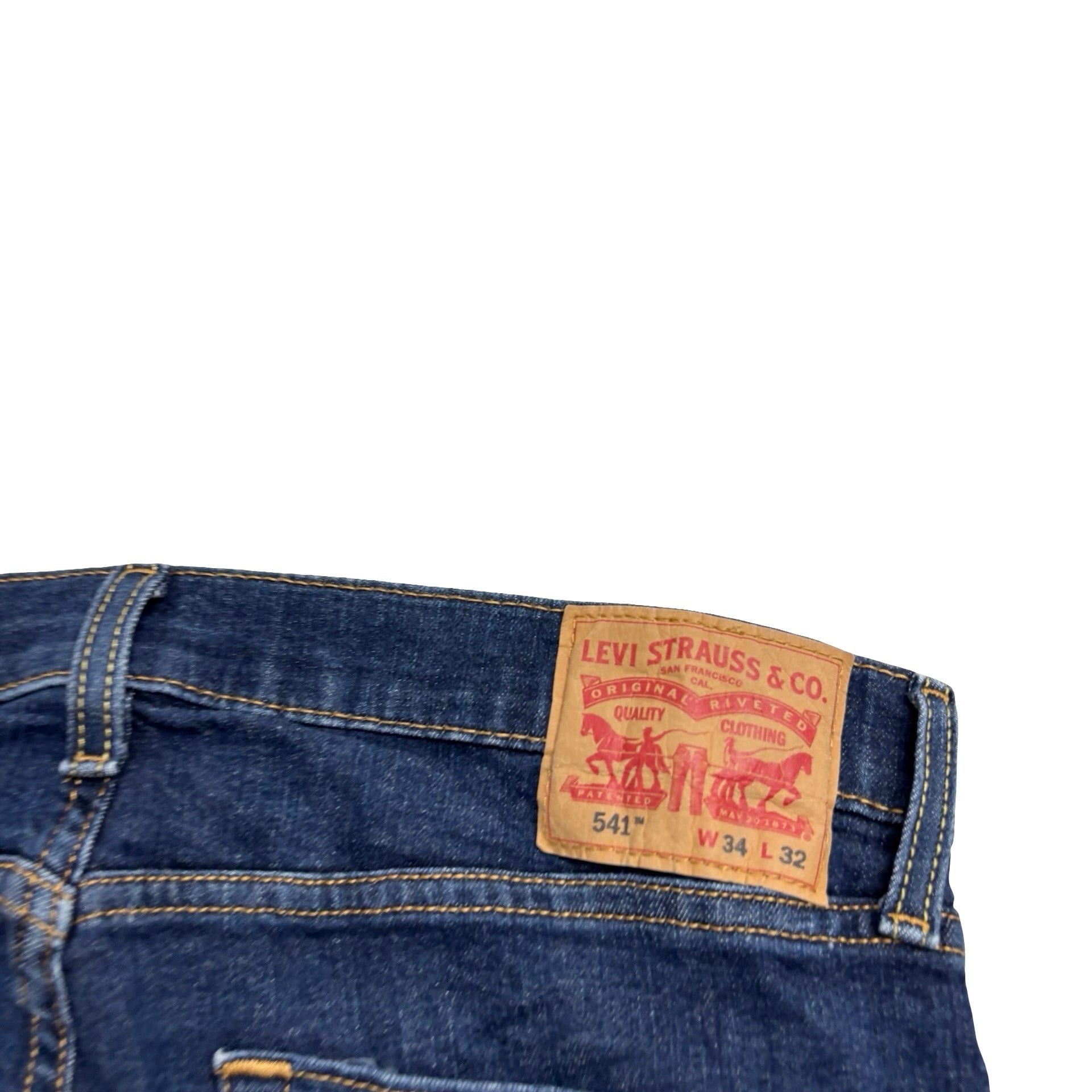 Levis 541 Jeans W34 L32 Mens Dark Blue Athletic Tapered Fit Stretch Denim (E)