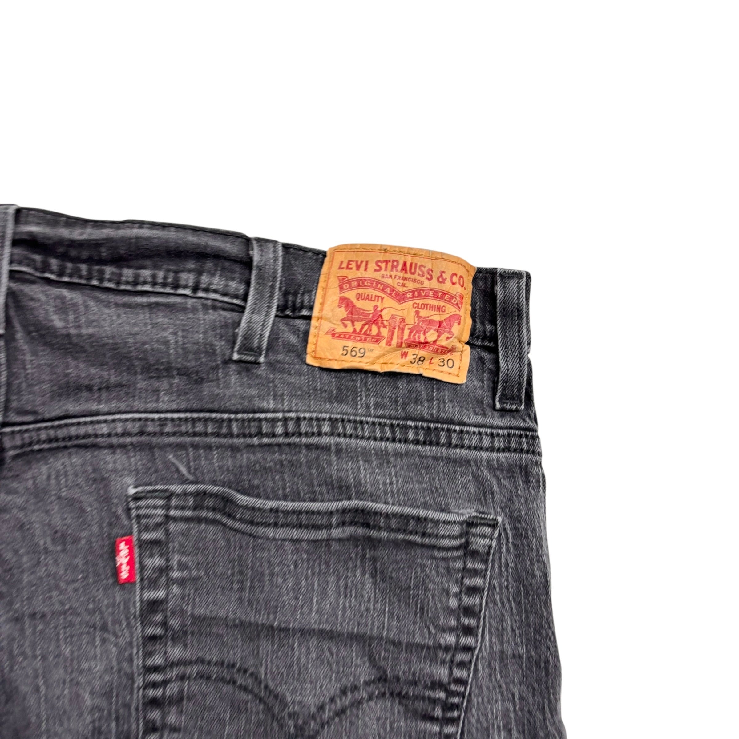 Levis 569 Jeans W38 L27 Mens Black Relaxed Straight Fit Stretch Denim