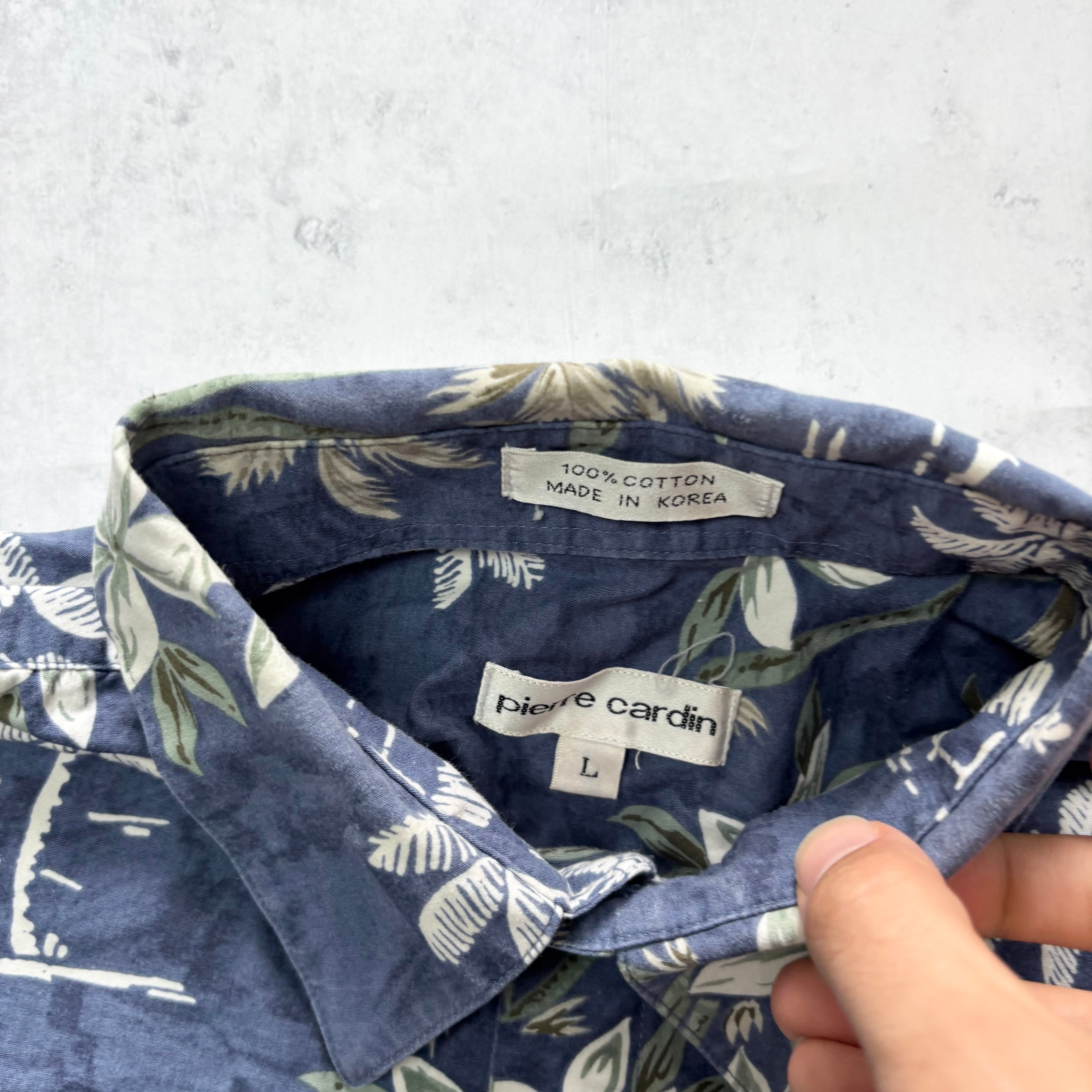 Hawaiian Shirt Mens Large Blue Floral Aloha Short Sleeve Cotton (E)