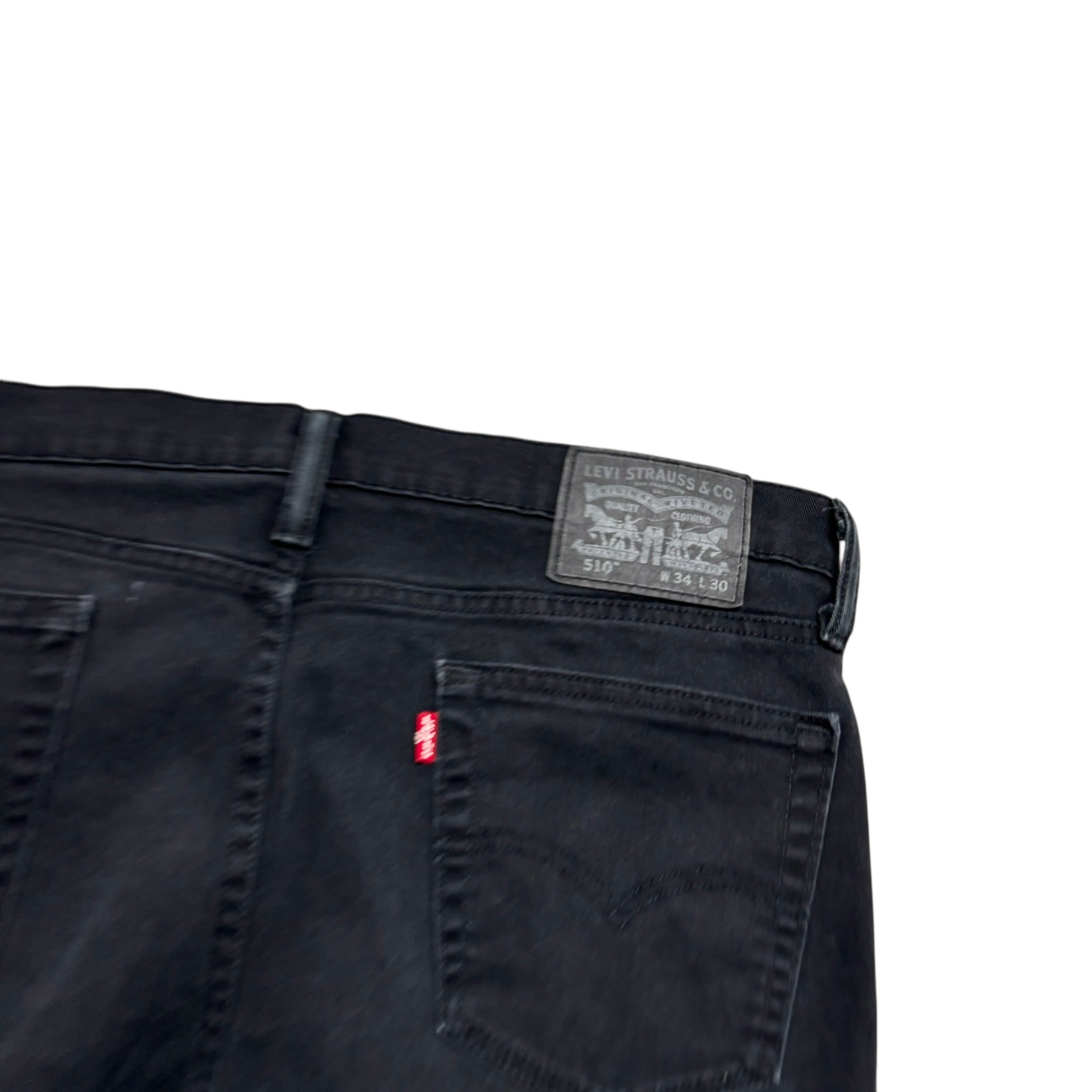 Levis 510 Jeans W34 L30 Mens Black Skinny Fit Stretch Denim (E)