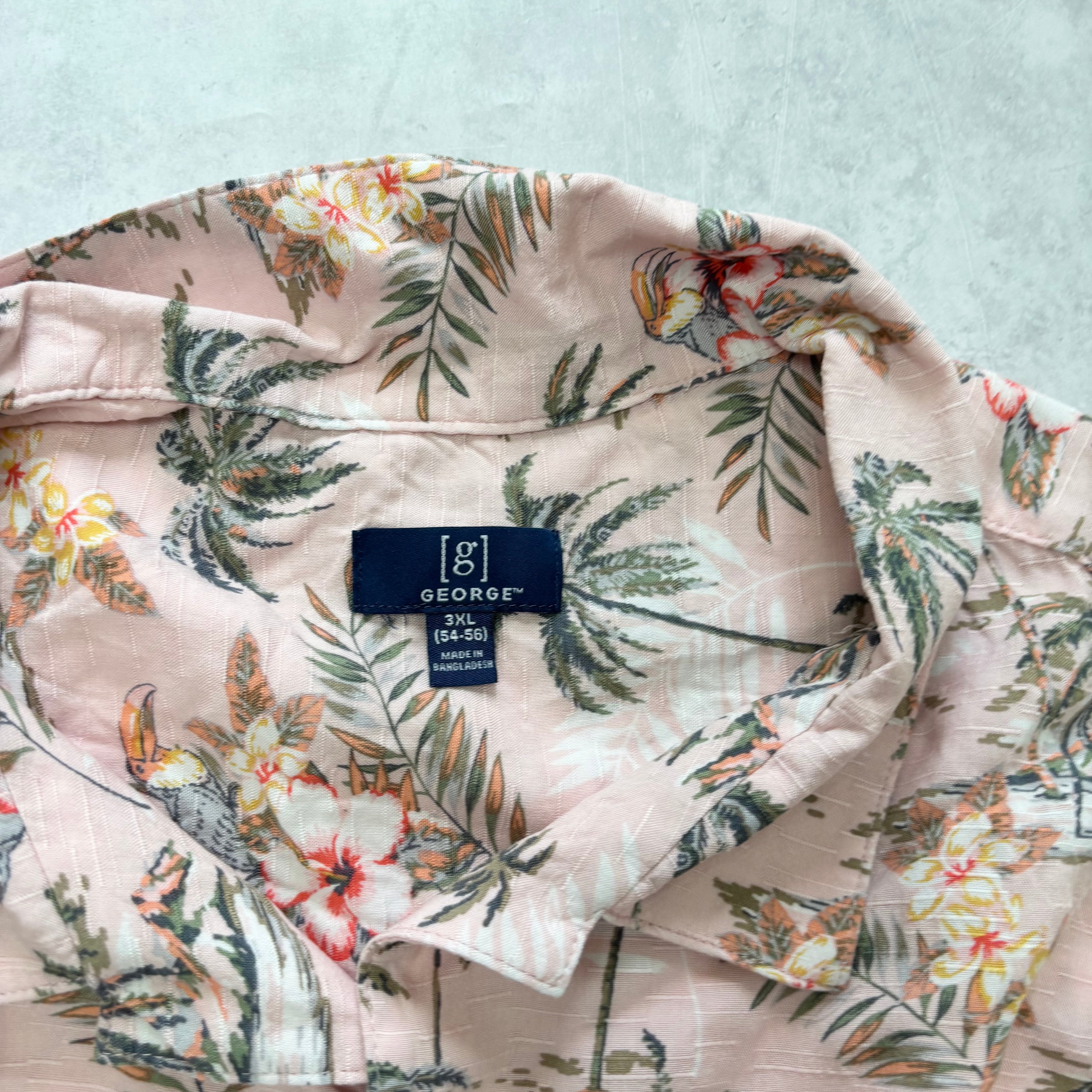 Hawaiian Shirt Mens 3XL Pink Floral Aloha Short Sleeve Rayon (E)