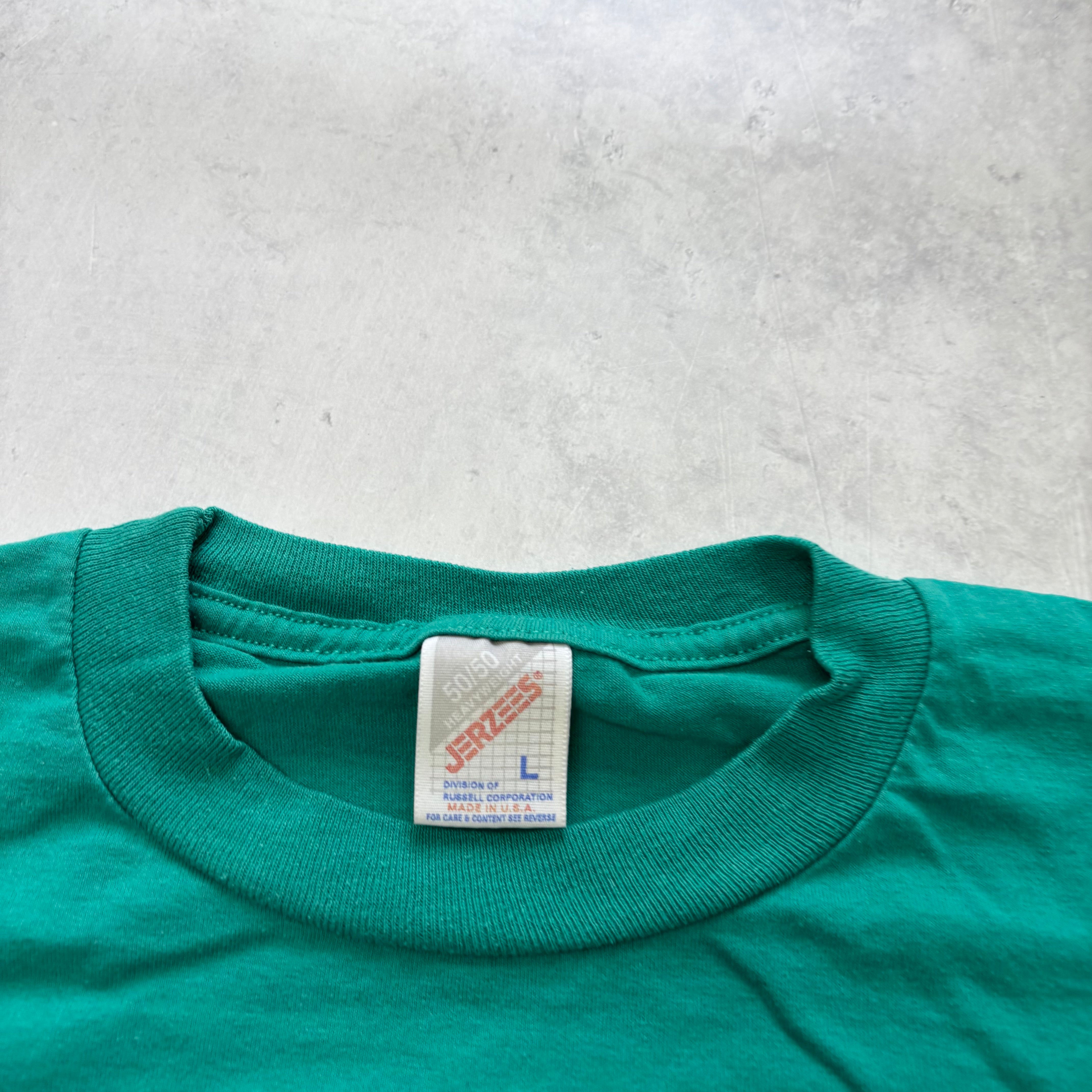 Vintage T Shirt Mens Large Teal Green Graphic Print 90s USA
