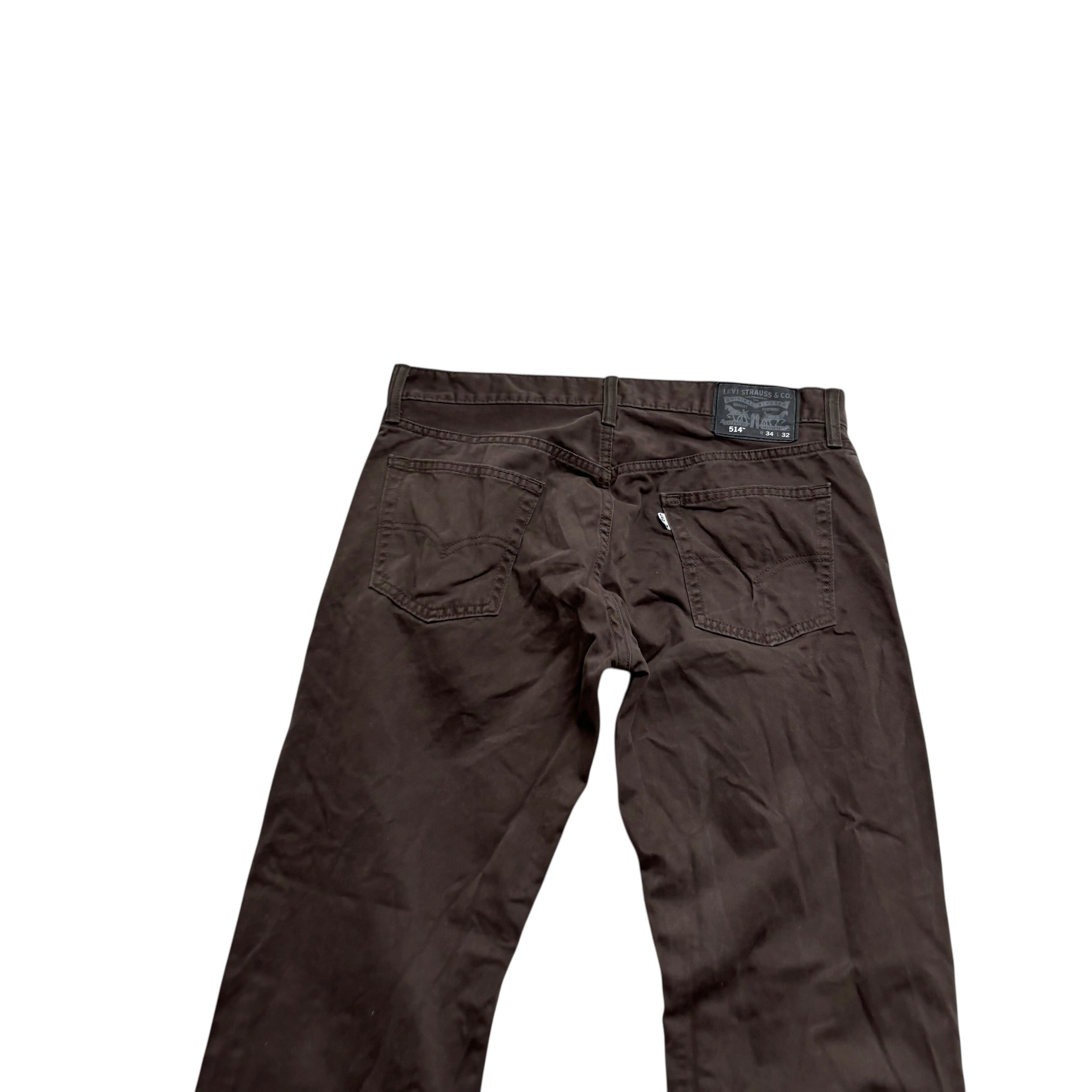 Levis 514 Trousers W34 L32 Mens Brown Regular Straight Fit Cotton Pants (E)