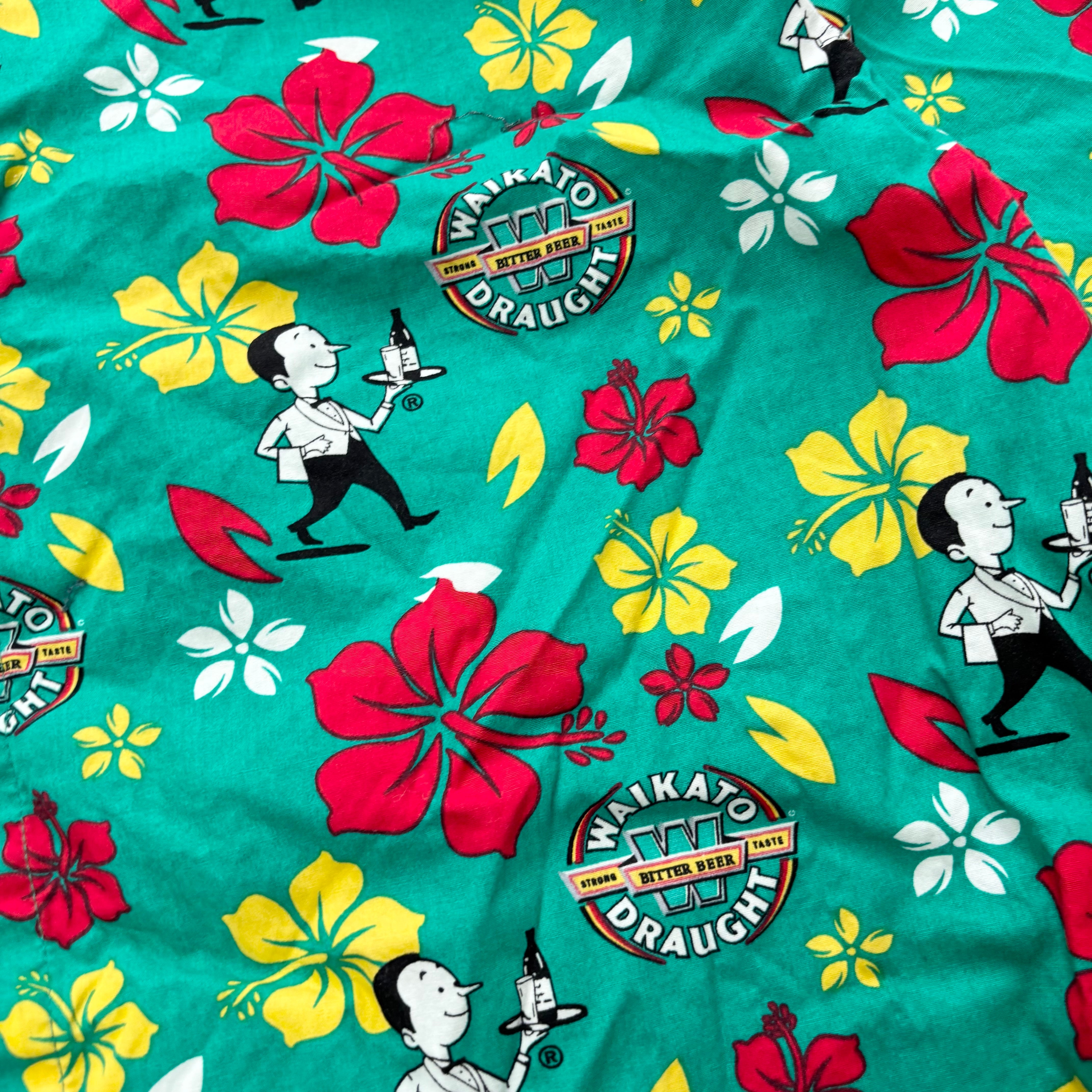 Hawaiian Shirt Mens XL Green Floral Aloha Short Sleeve Beer Cotton (E)