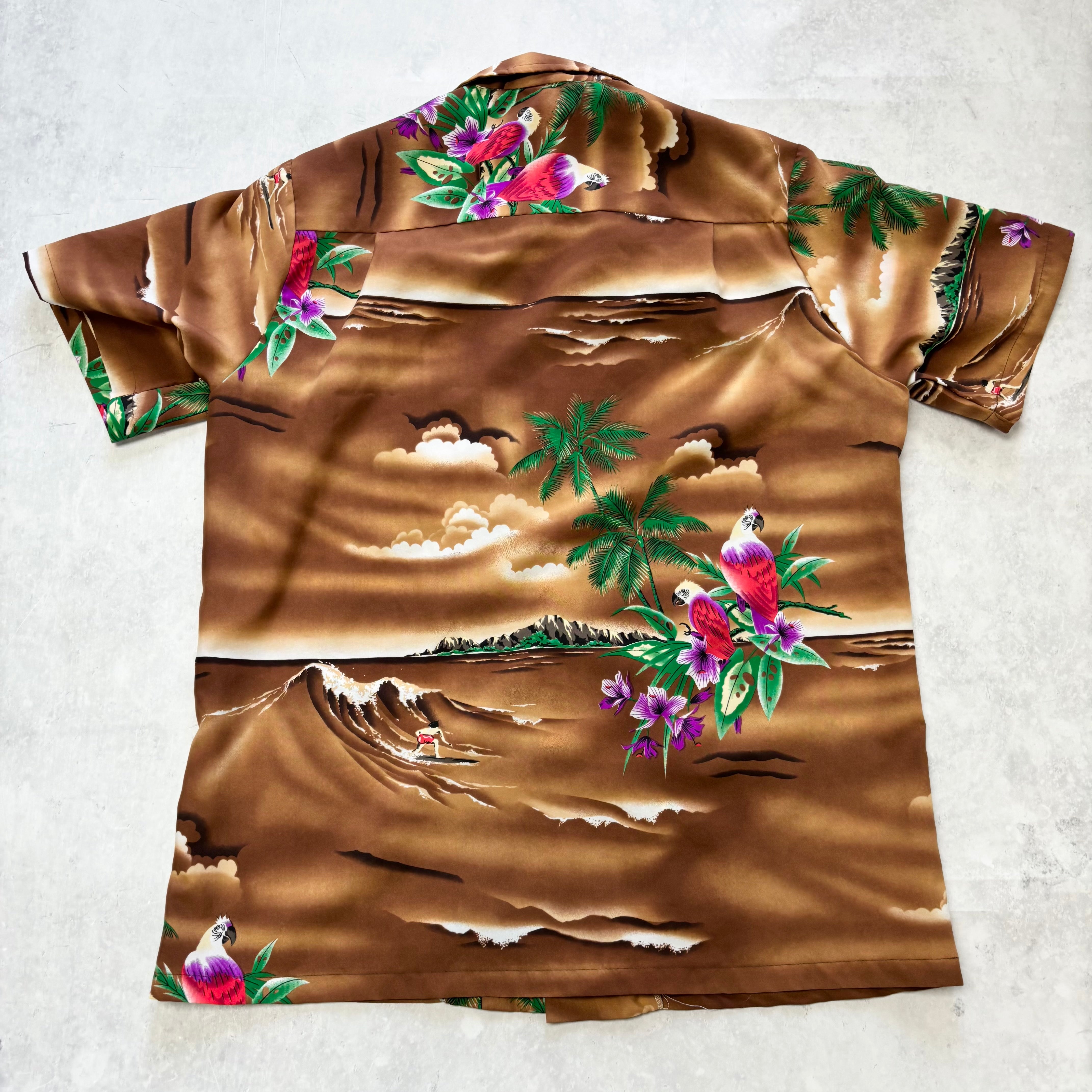 Vintage Hawaiian Shirt Mens Medium Brown Floral Aloha Short Sleeve Polyester