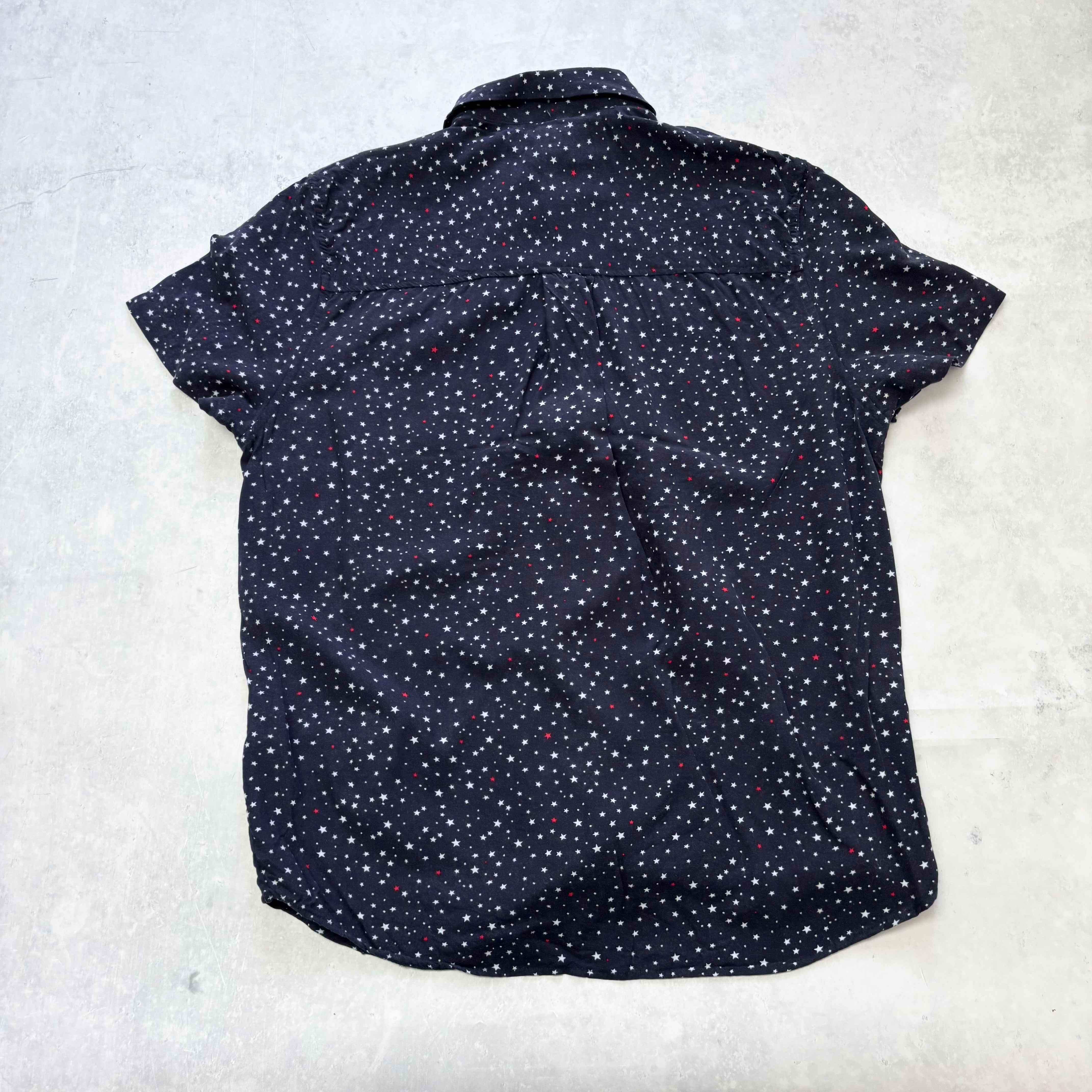 H&M Shirt Mens Small Navy Blue Short Sleeve Viscose Stars (E)