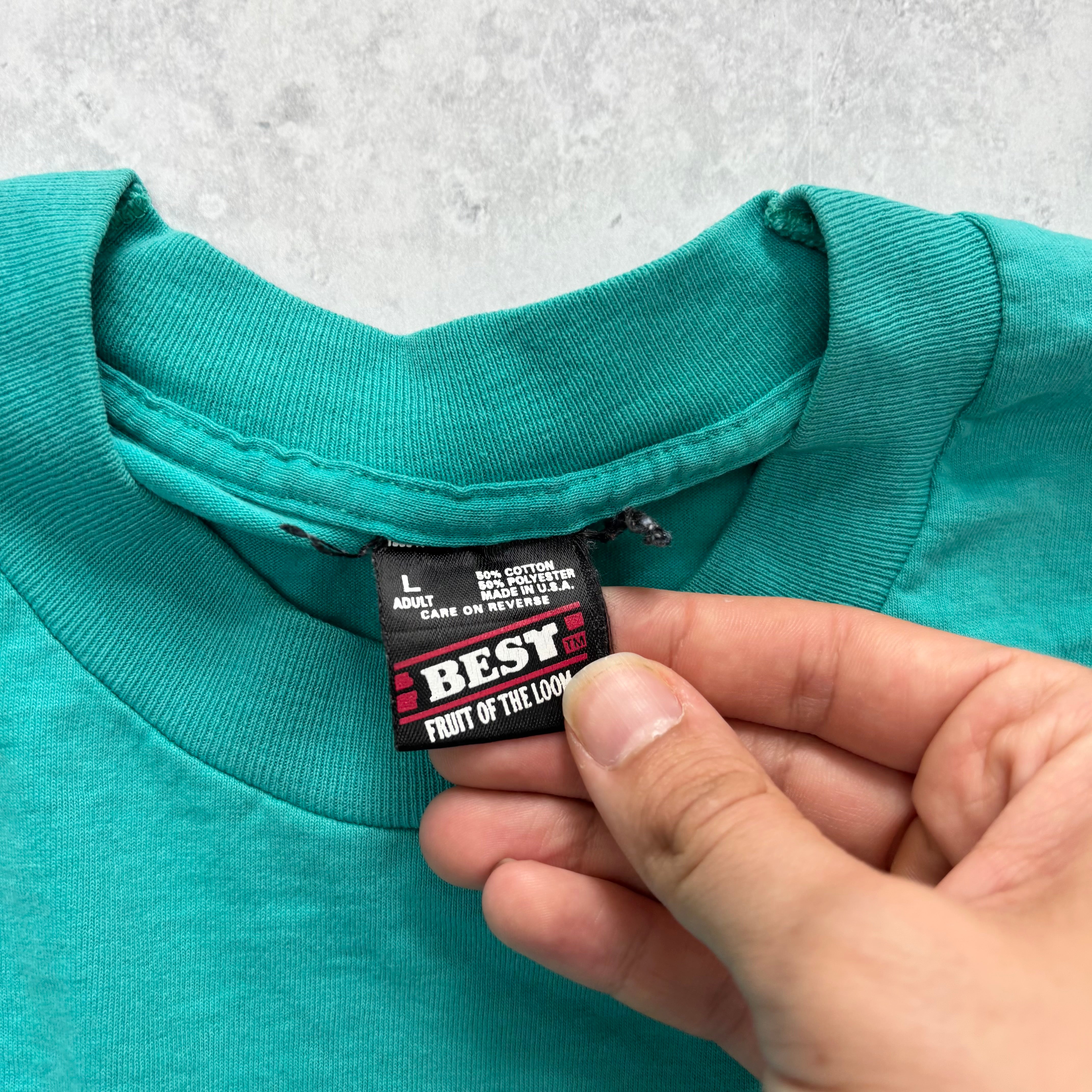 Vintage T Shirt Mens Large Green Single Stitch Graphic Print 90s USA (F)