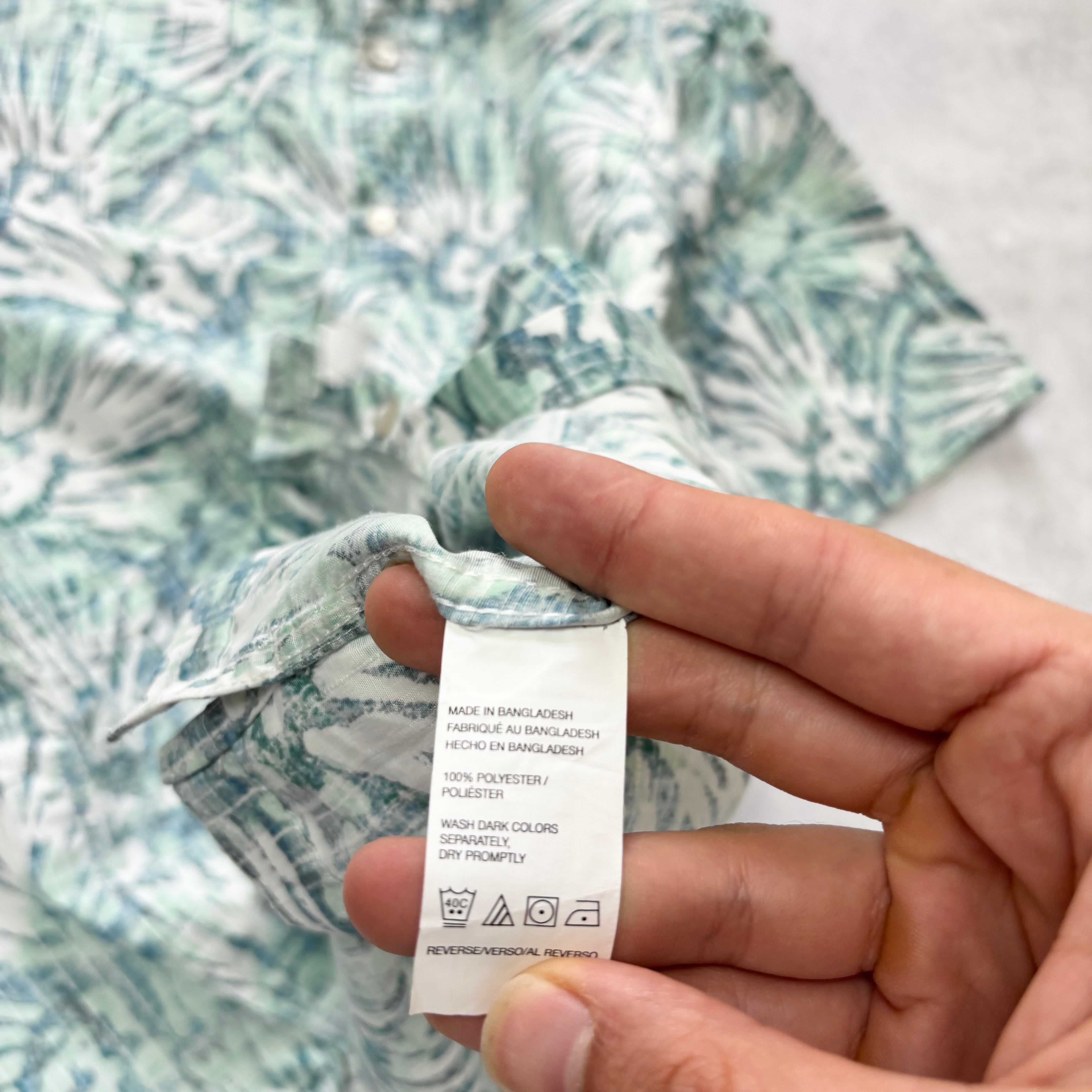 Hawaiian Shirt Mens XL Green Floral Aloha Short Sleeve Polyester (E)