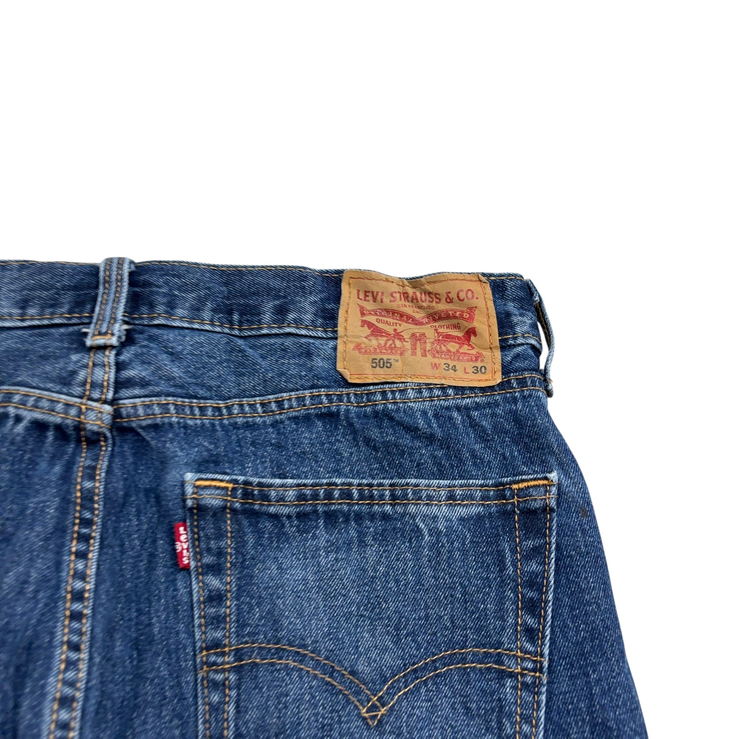 Levis 505 Jeans W34 L30 Mens Mid Blue Regular Straight Fit Denim (E)