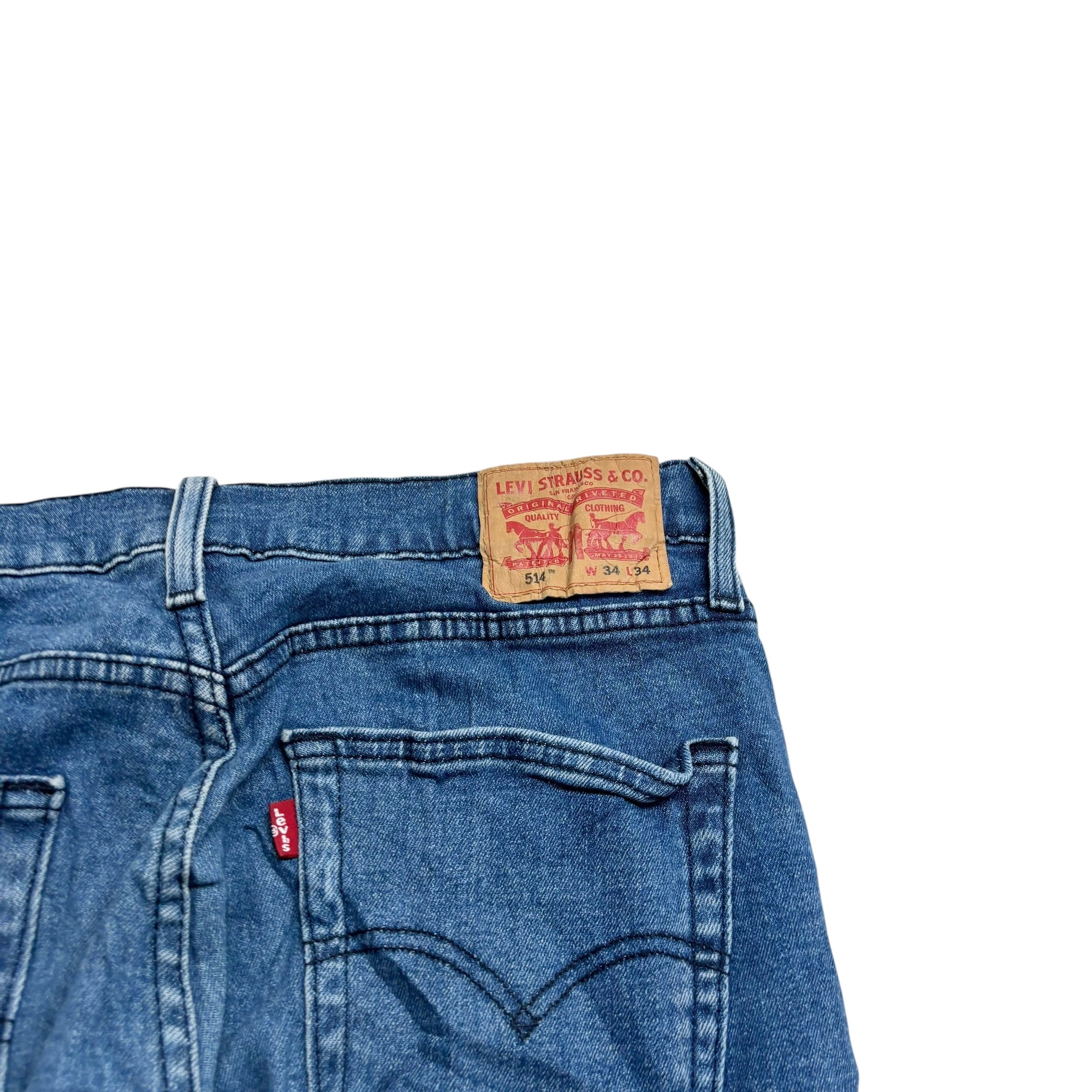 Levis 514 Jeans W34 L34 Mens Navy Blue Regular Straight Fit Stretch Denim