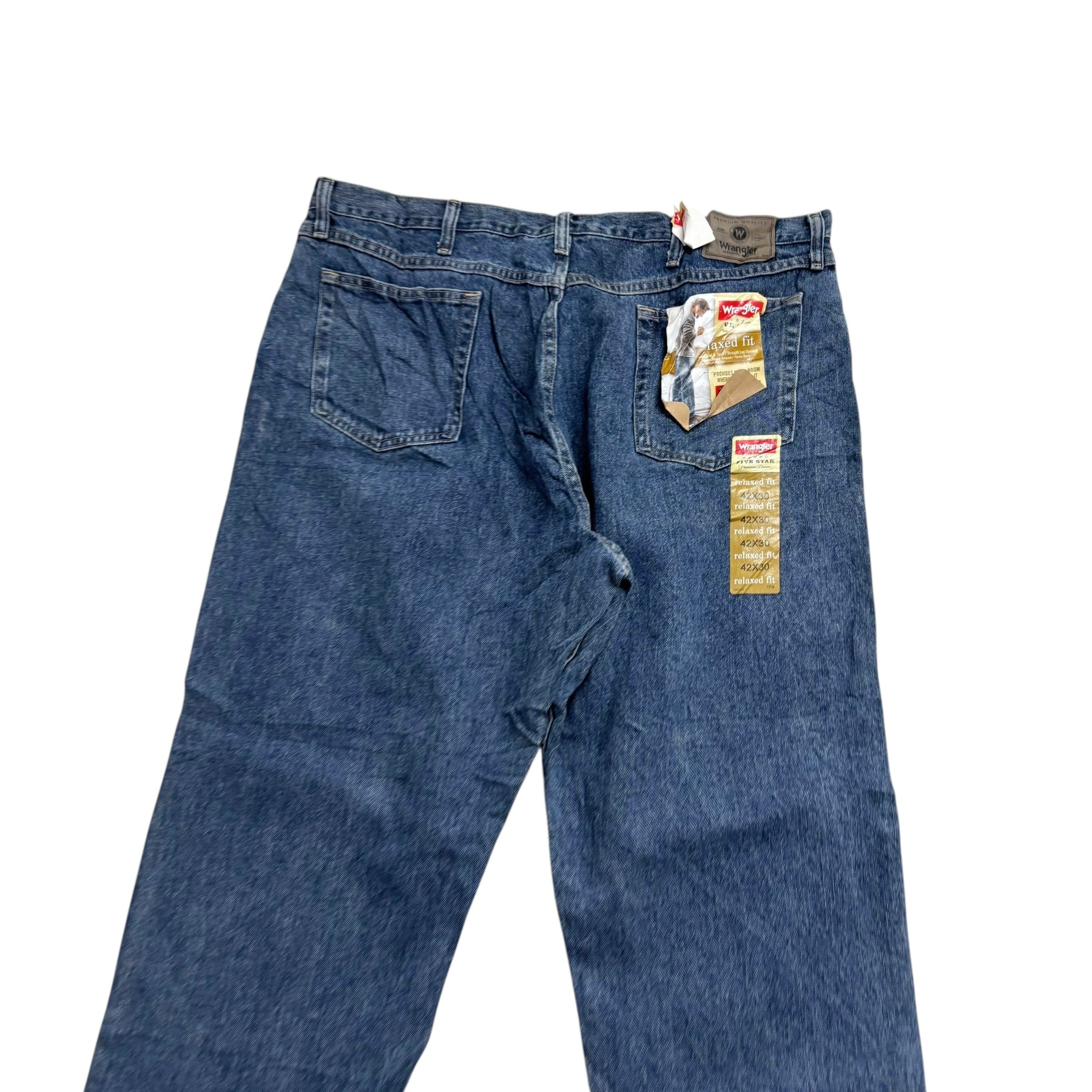 Wrangler Jeans W42 L30 Mens Mid Blue Relaxed Straight Fit Denim (E)