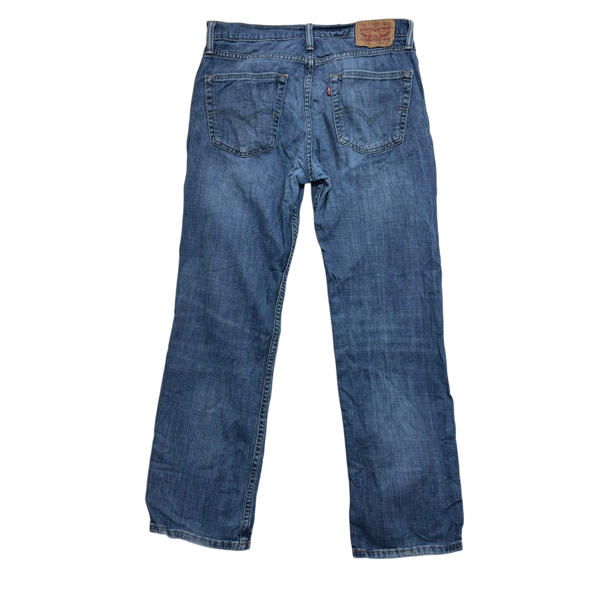Levis 514 Jeans W32 L30 Mens Mid Blue Regular Straight Fit Stretch Denim (E)