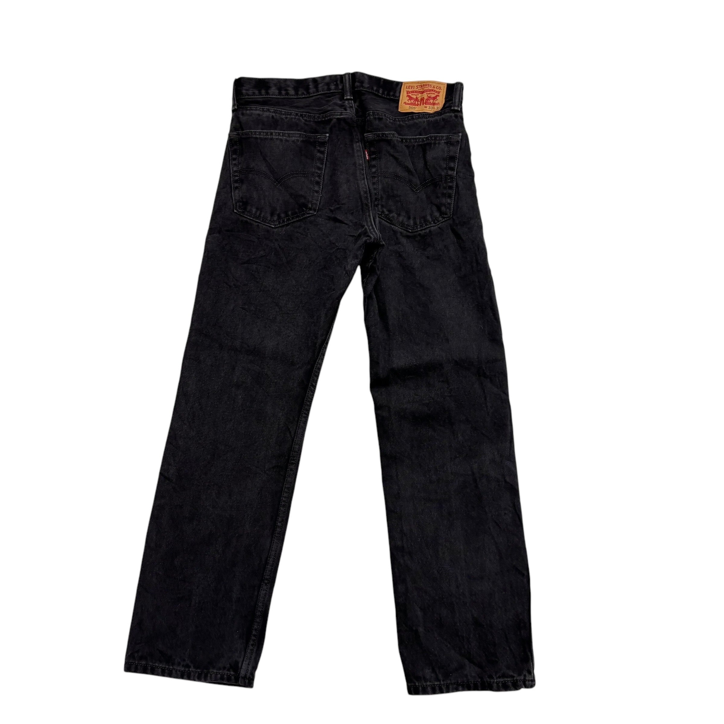 Levis 505 Jeans W32 L30 Mens Black Regular Straight Fit Denim (E)