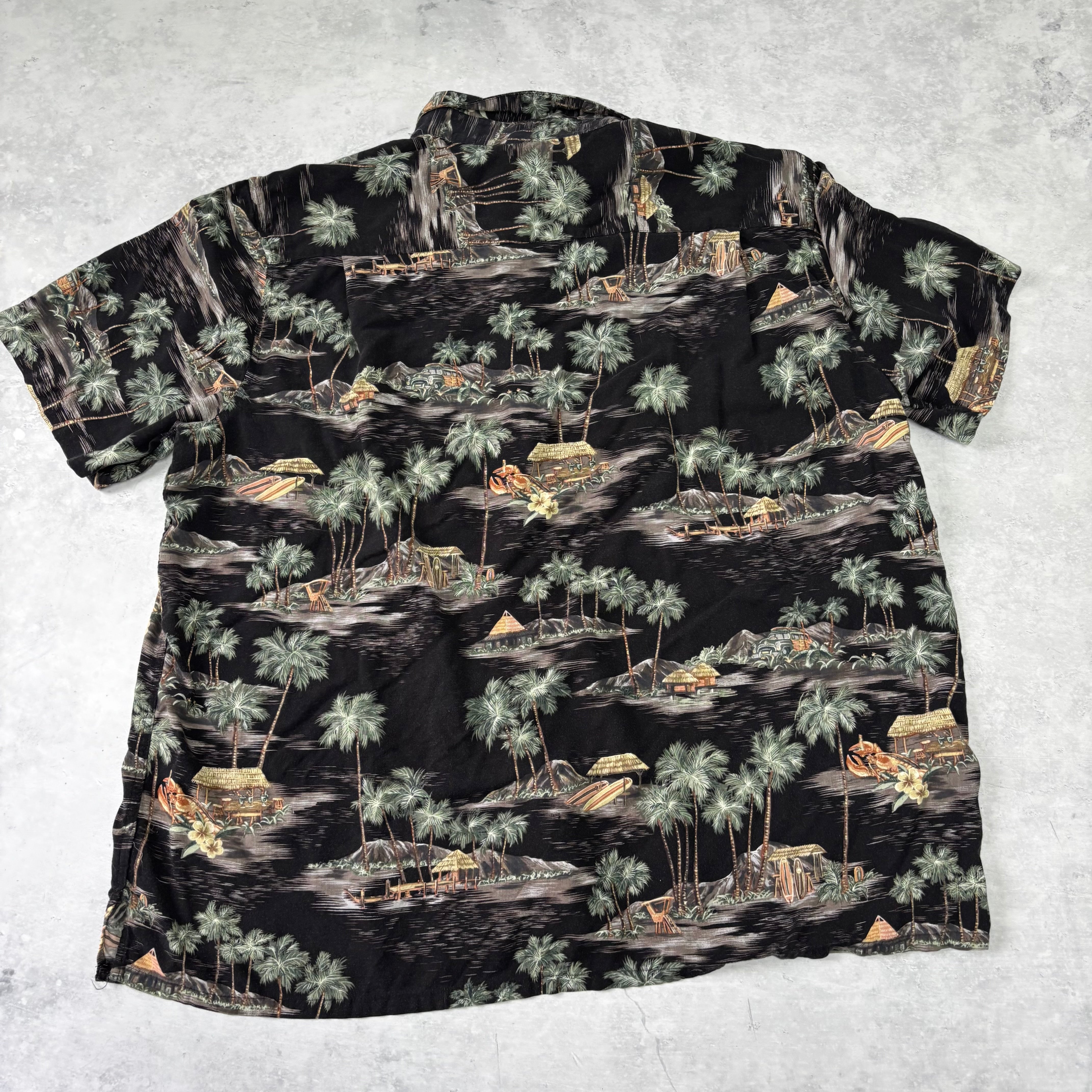 Vintage Hawaiian Shirt Mens XXL Black Floral Aloha Short Sleeve Rayon (E)