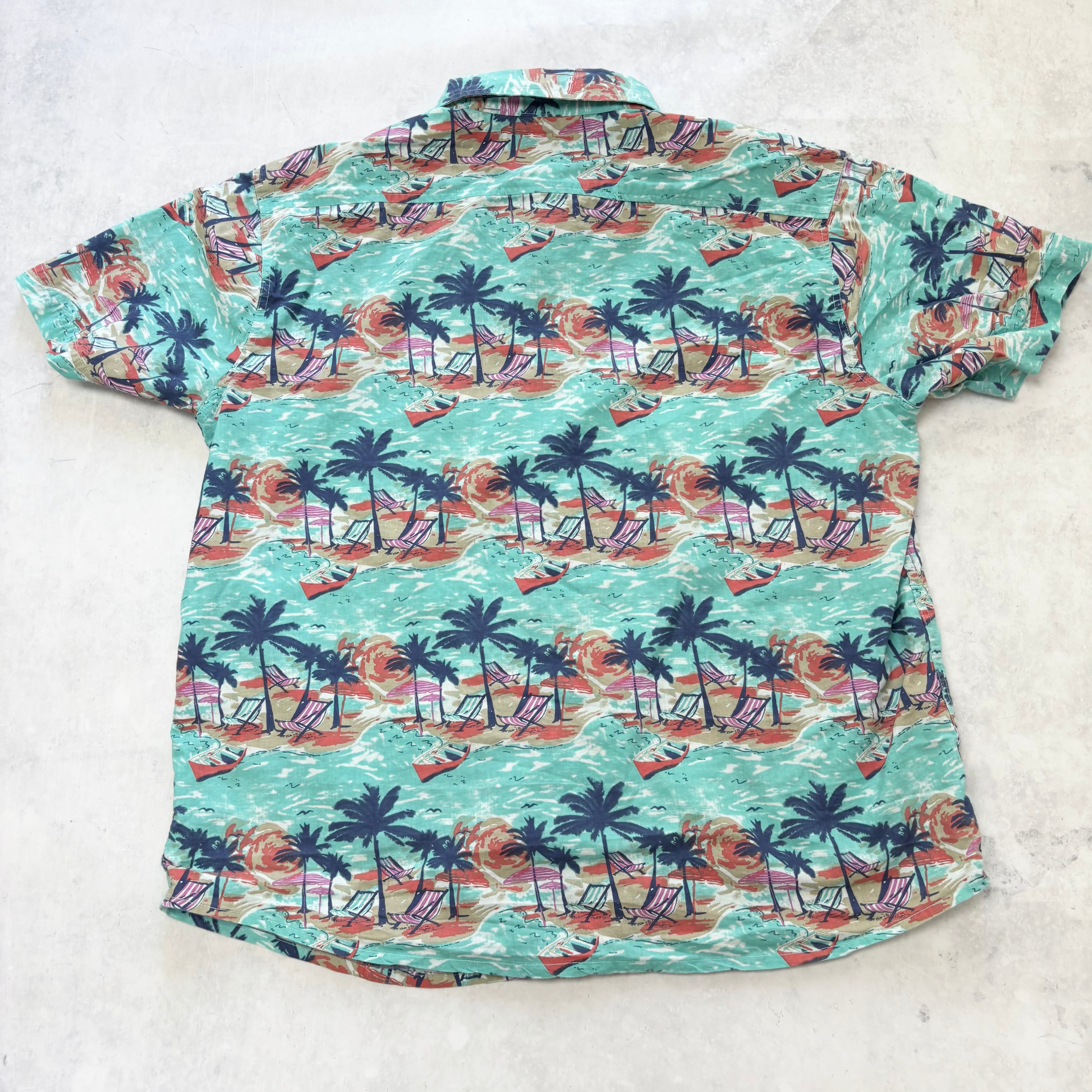 Hawaiian Shirt Mens Large Blue Floral Aloha Short Sleeve Cotton (E)