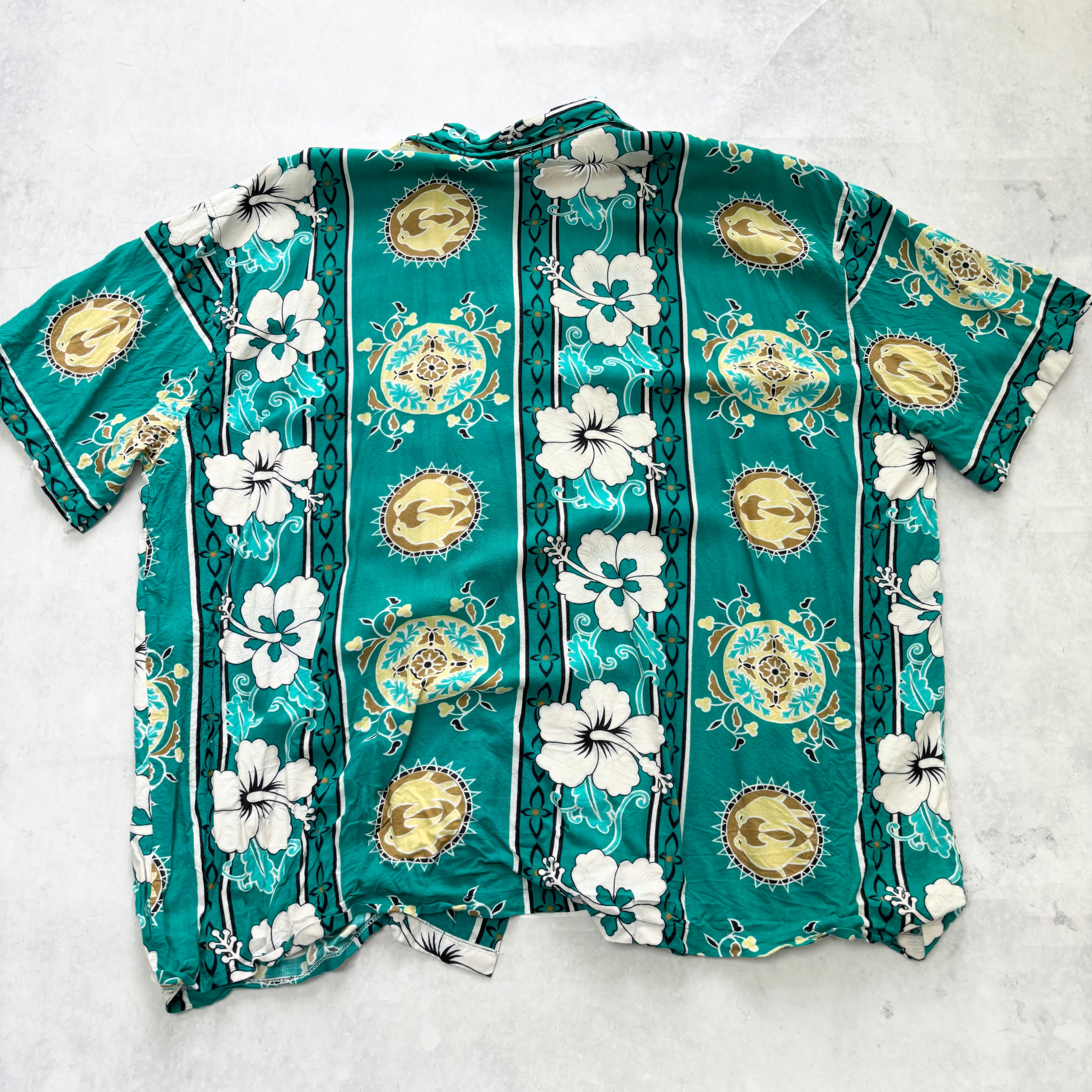Vintage Hawaiian Shirt Mens XXL Green Floral Aloha Short Sleeve (E)
