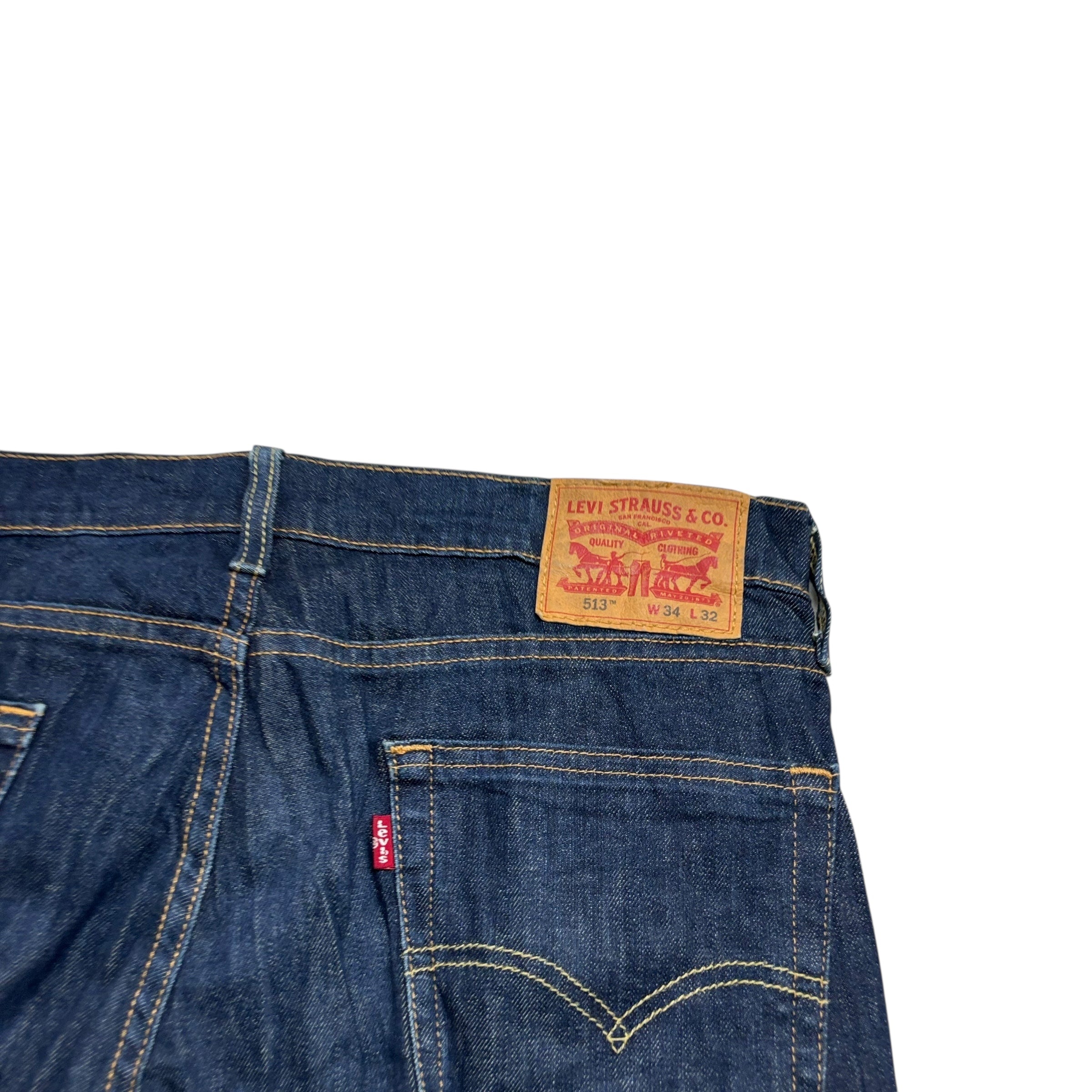 Levis 513 Jeans W34 L32 Mens Dark Blue Slim Straight Fit Stretch Denim (E)