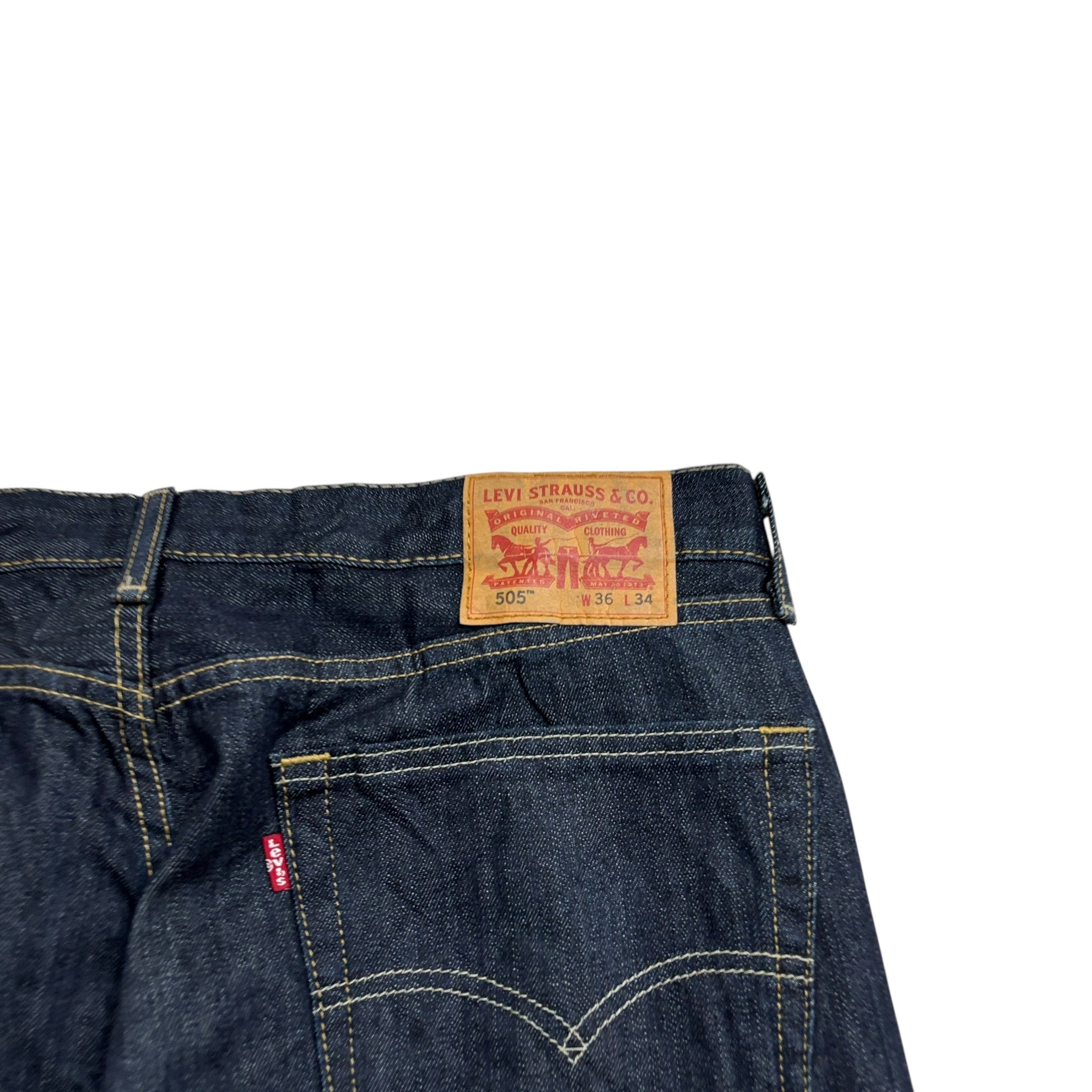 Levis 505 Jeans W36 L34 Mens Dark Blue Regular Straight Fit Denim (E)