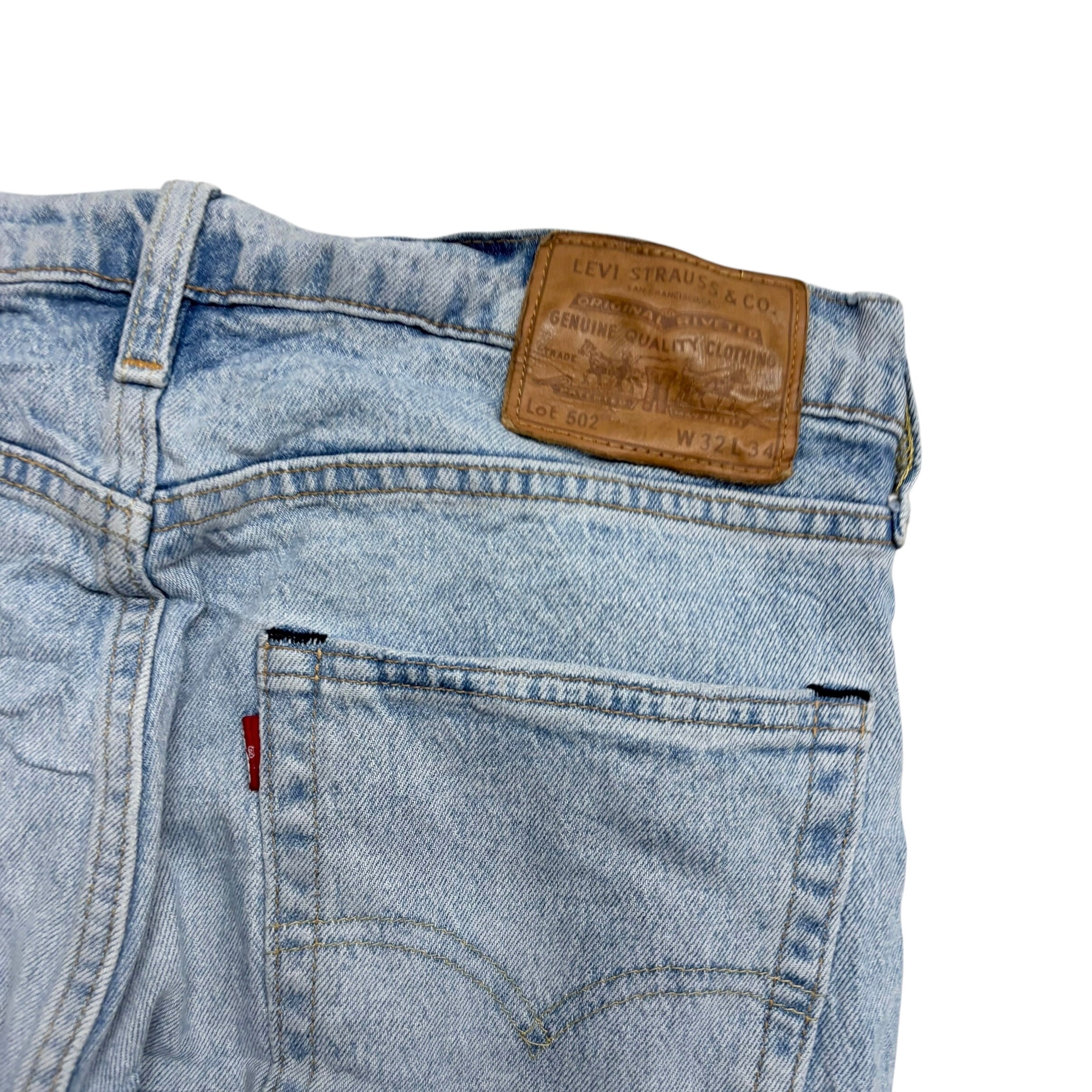 Levis 502 Jeans W32 L34 Mens Light Blue Regular Tapered Fit Stretch Denim (E)