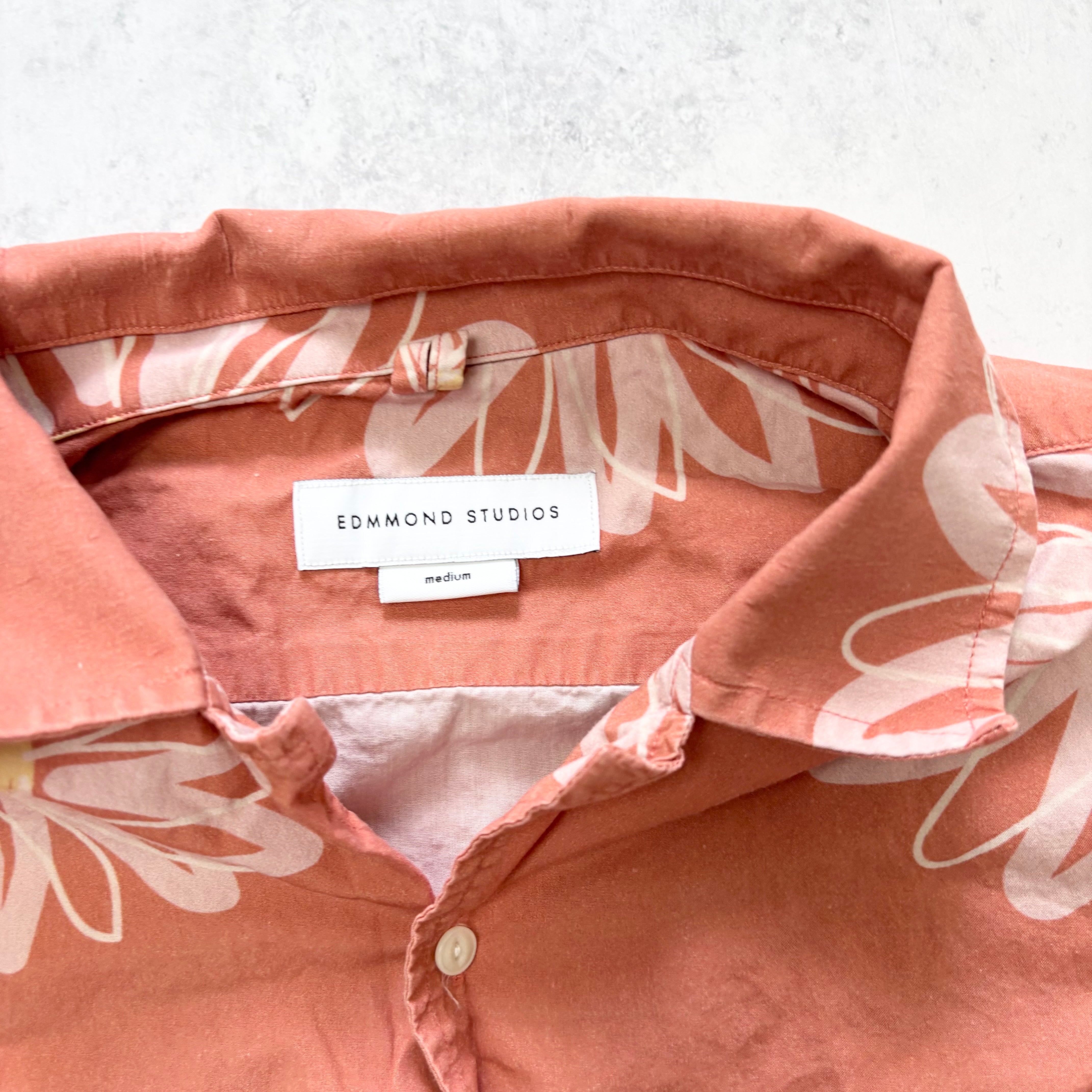 Hawaiian Shirt Mens Medium Orange Floral Aloha Short Sleeve Cotton (E)