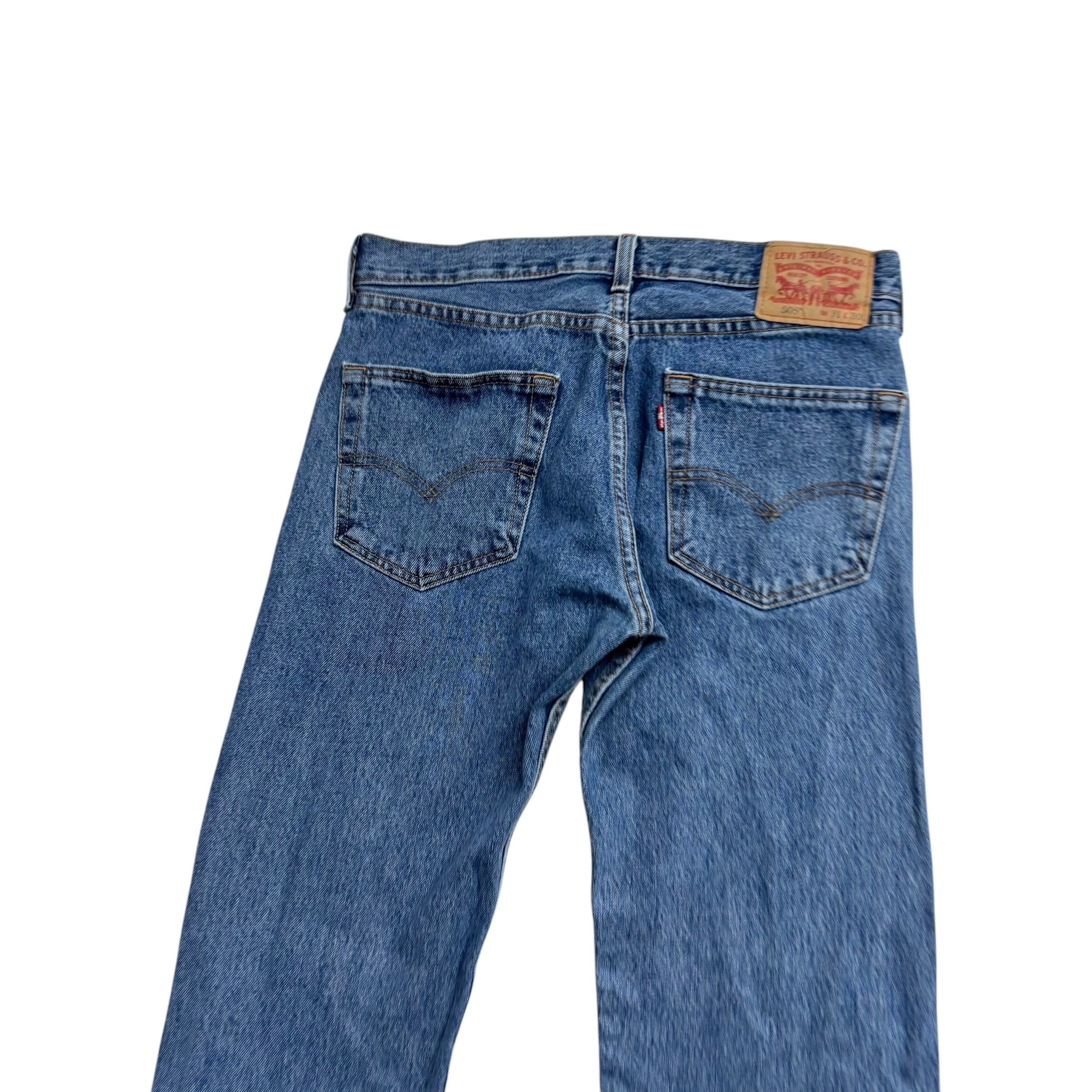 Levis 505 Jeans W31 L30 Mens Mid Blue Regular Straight Fit Denim (E)