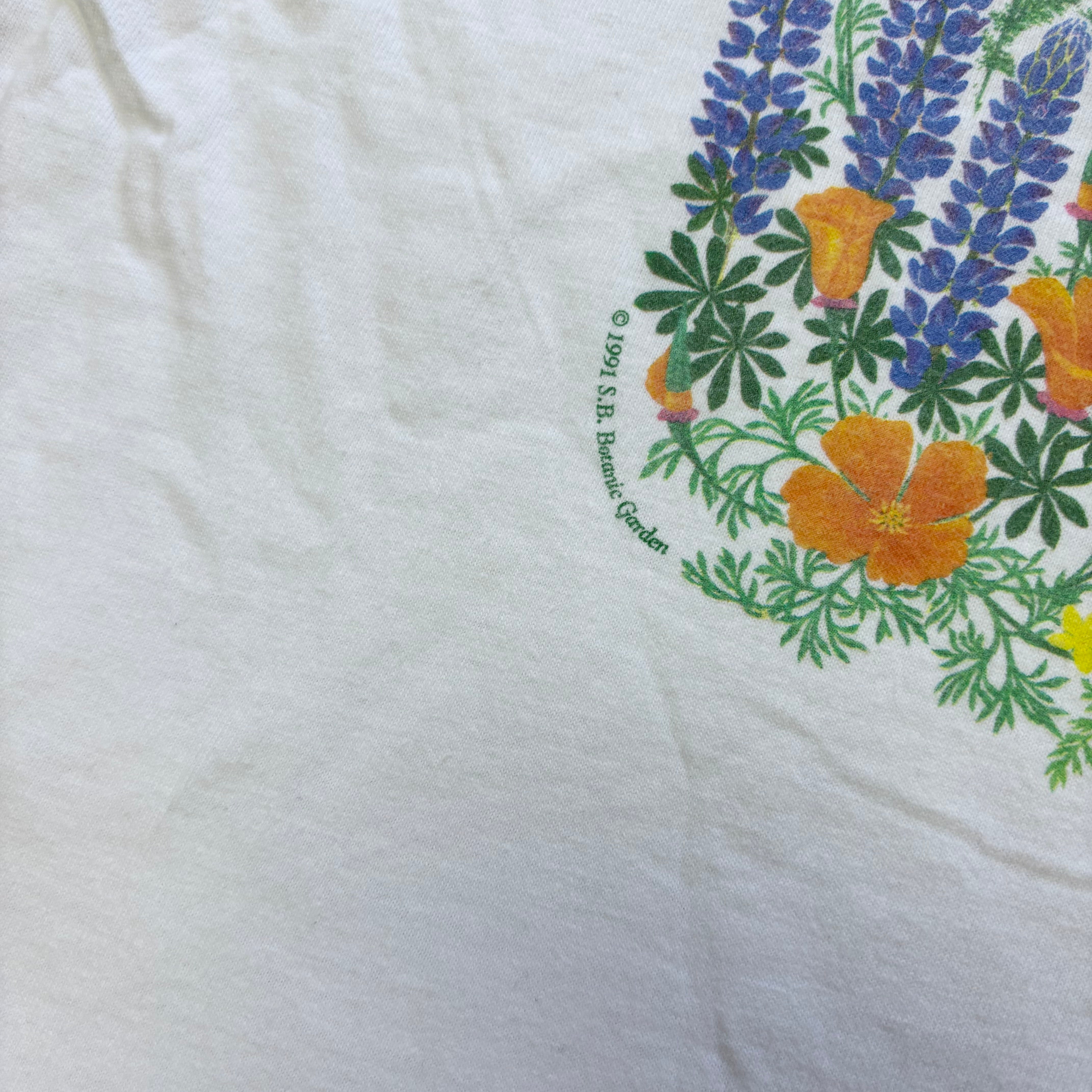 Vintage T Shirt Mens XL White Single Stitch Graphic Print 90s Flowers Nature (E)