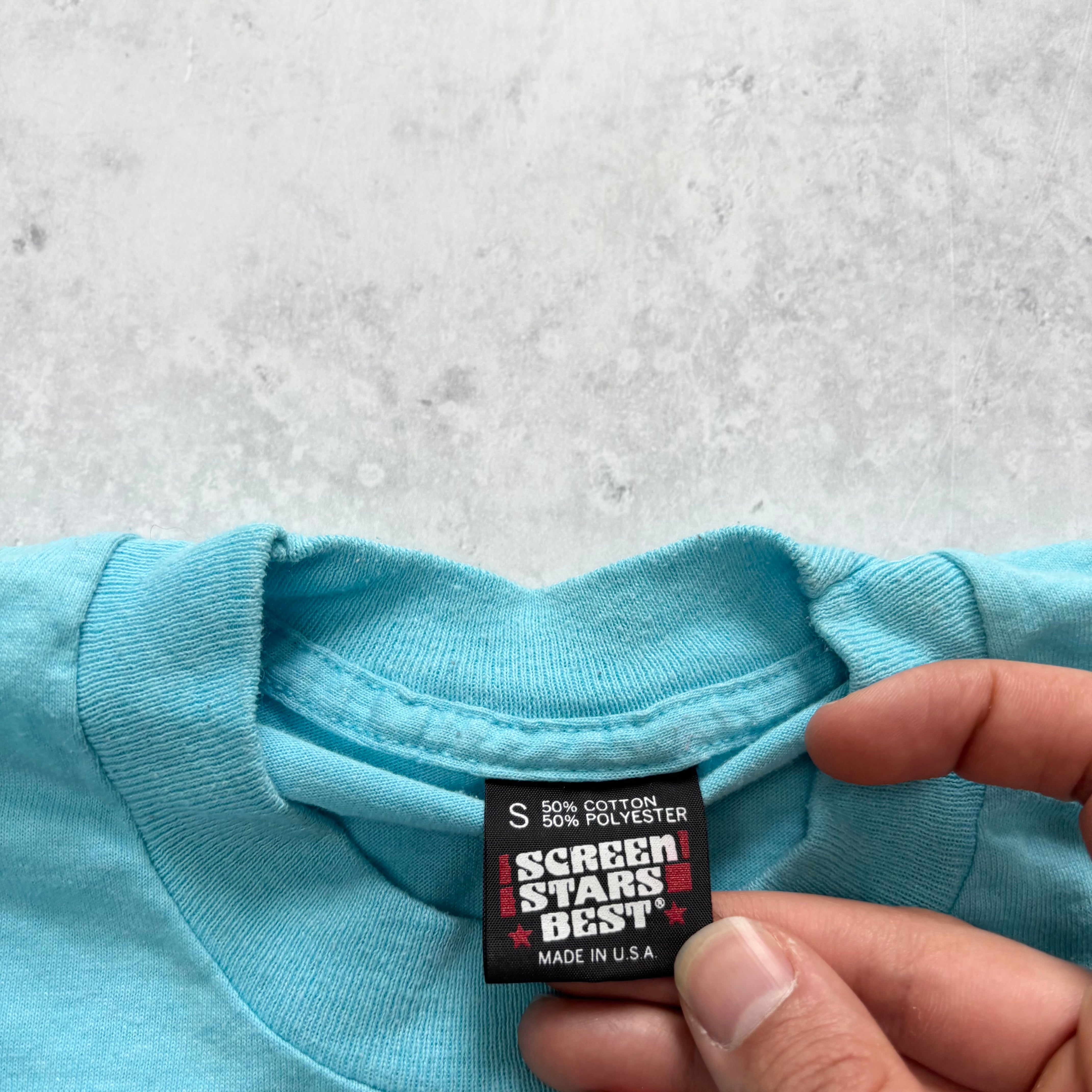 Vintage T Shirt Mens XS Blue Single Stitch Graphic Print 90s Columbus (E)