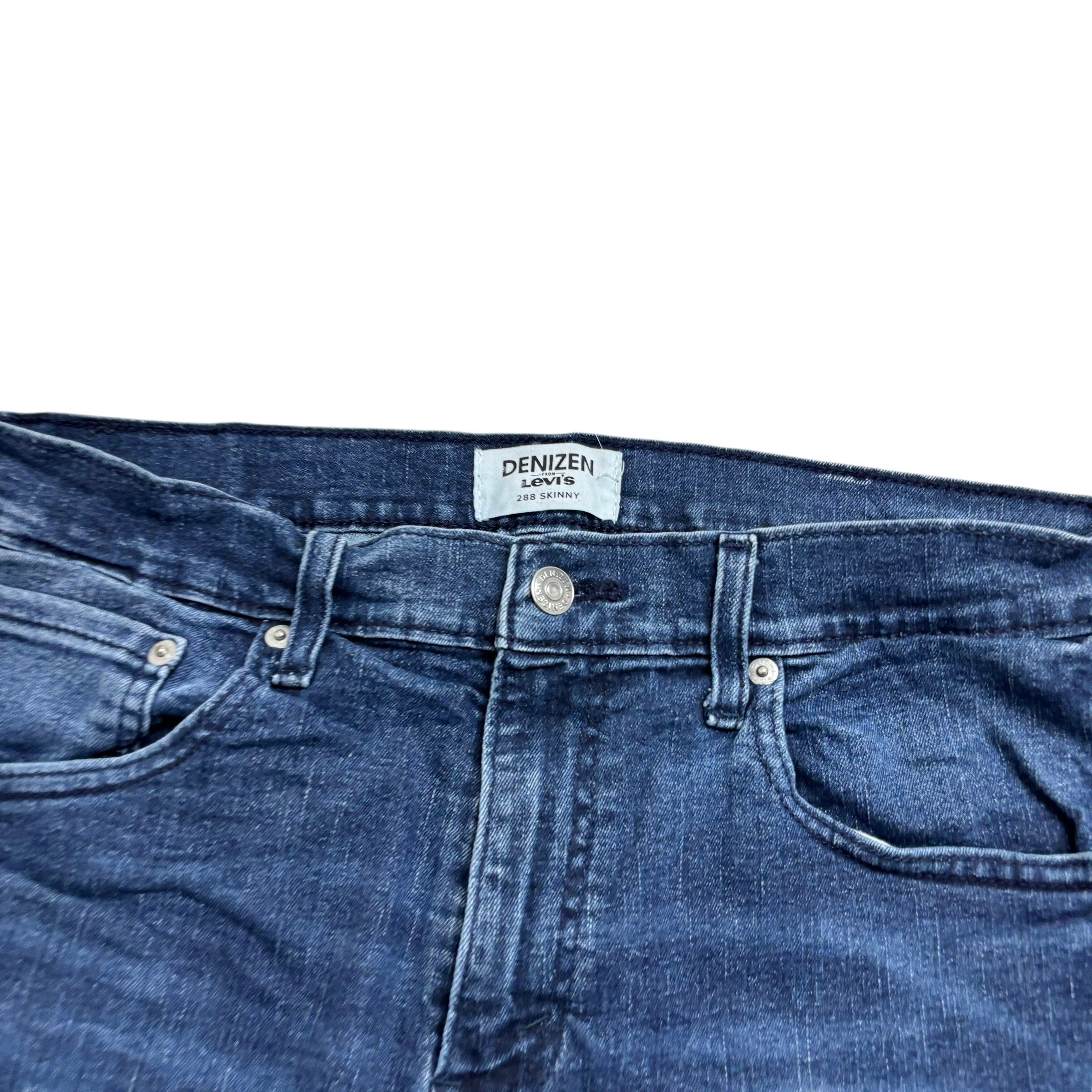 Levis Denizen Jeans W34 L32 Mens Navy Blue Skinny Fit Stretch Denim (E)