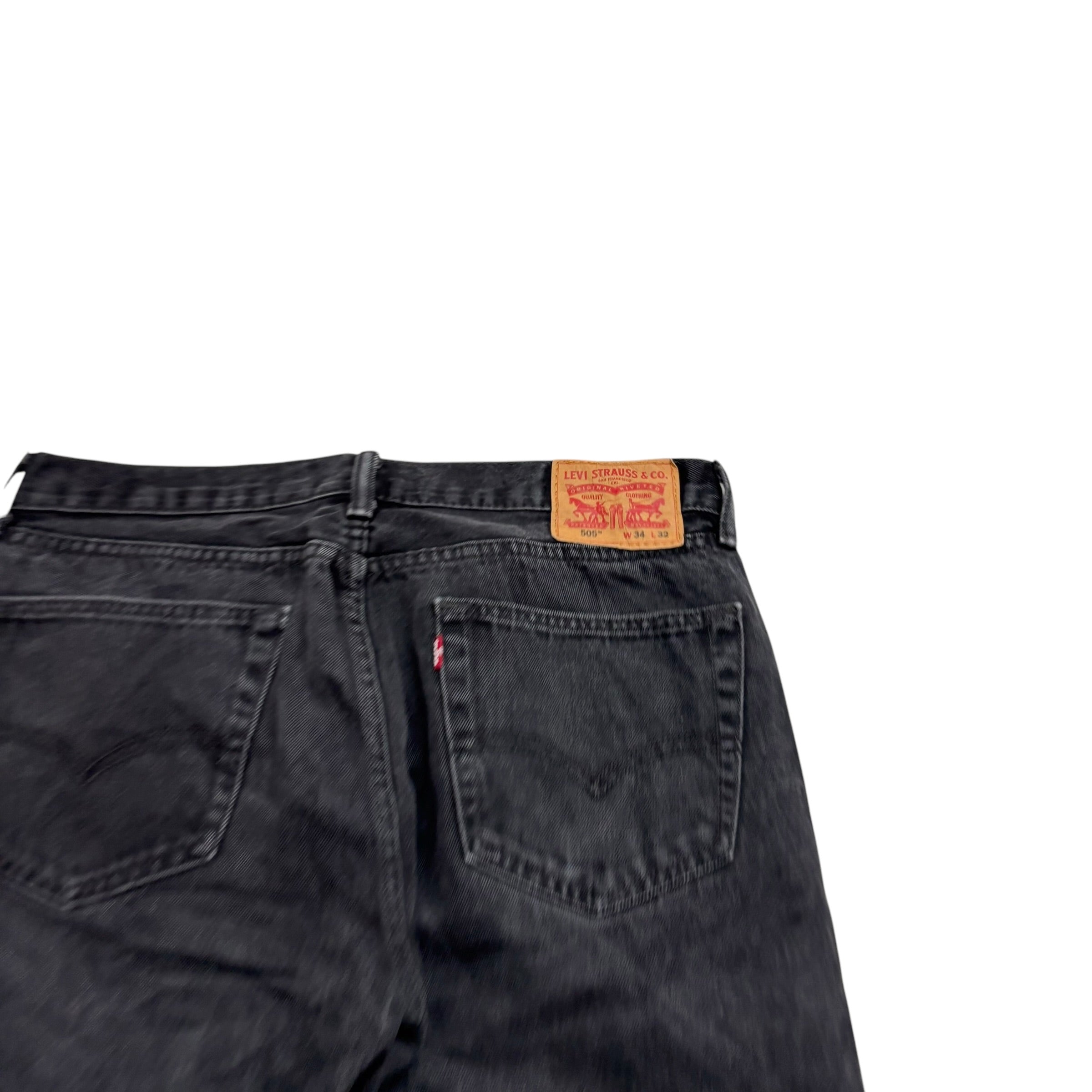 Levis 505 Jeans W34 L31 Mens Black Regular Straight Fit Denim (E)
