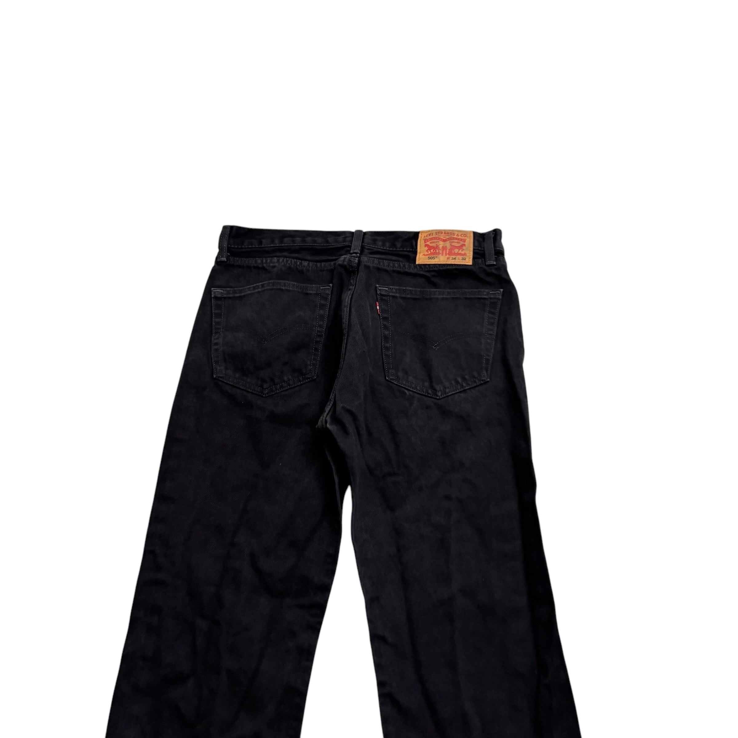 Levis 505 Jeans W34 L31 Mens Black Regular Straight Fit Denim (E)