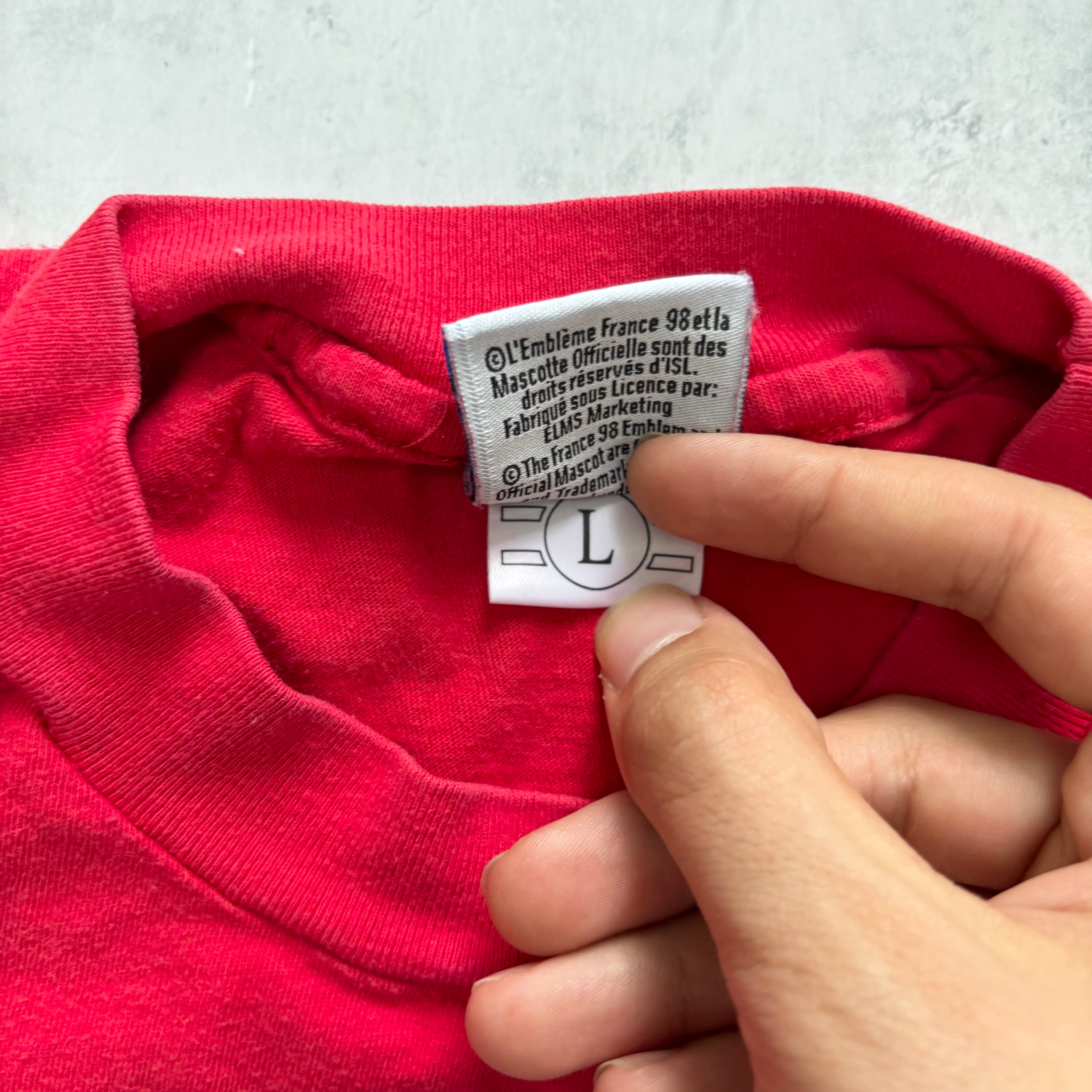 Vintage T Shirt Mens Small Red Graphic Print 90s France 98 World Cup (E)