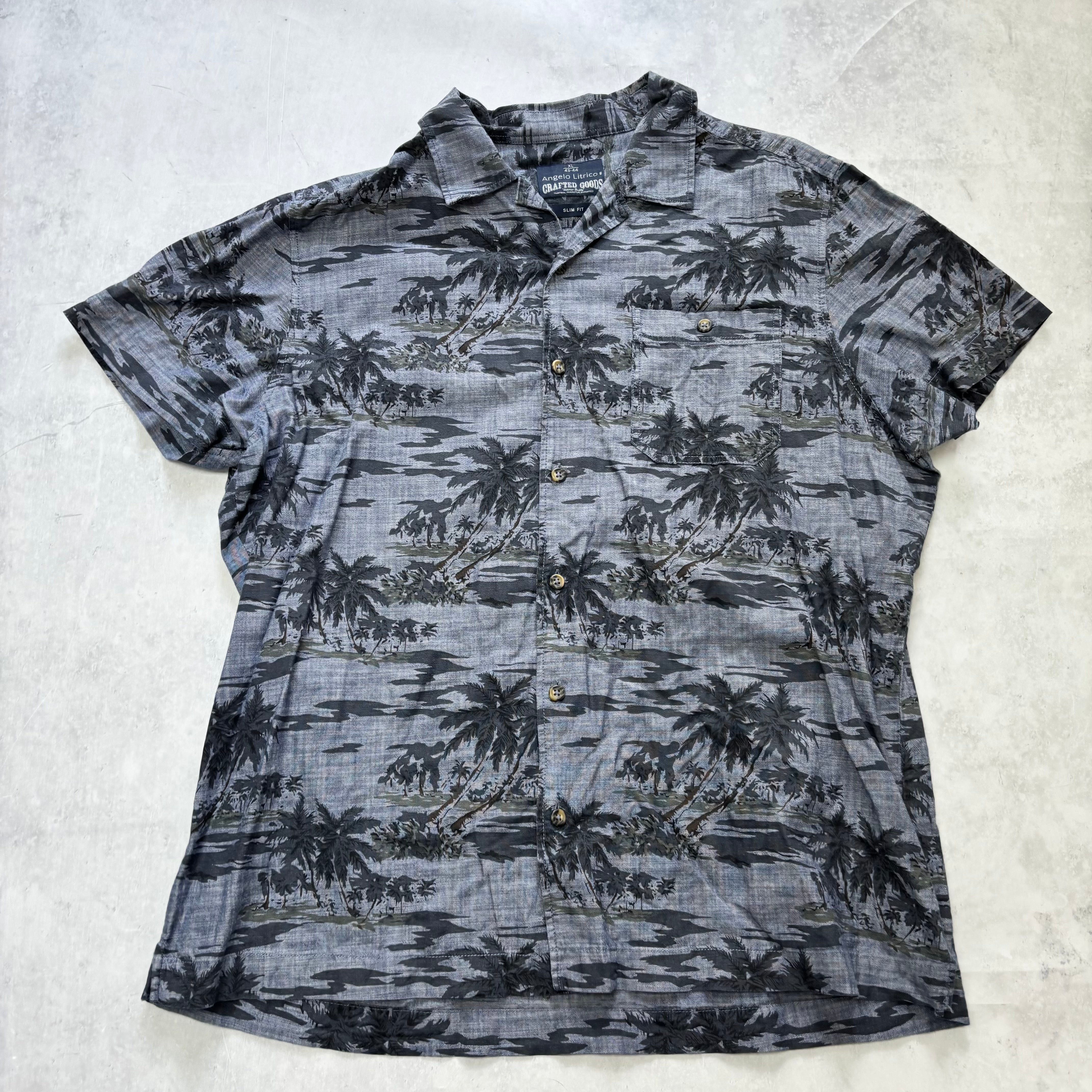 Hawaiian Shirt Mens XL Blue Floral Aloha Short Sleeve Cotton Slim Fit (E)