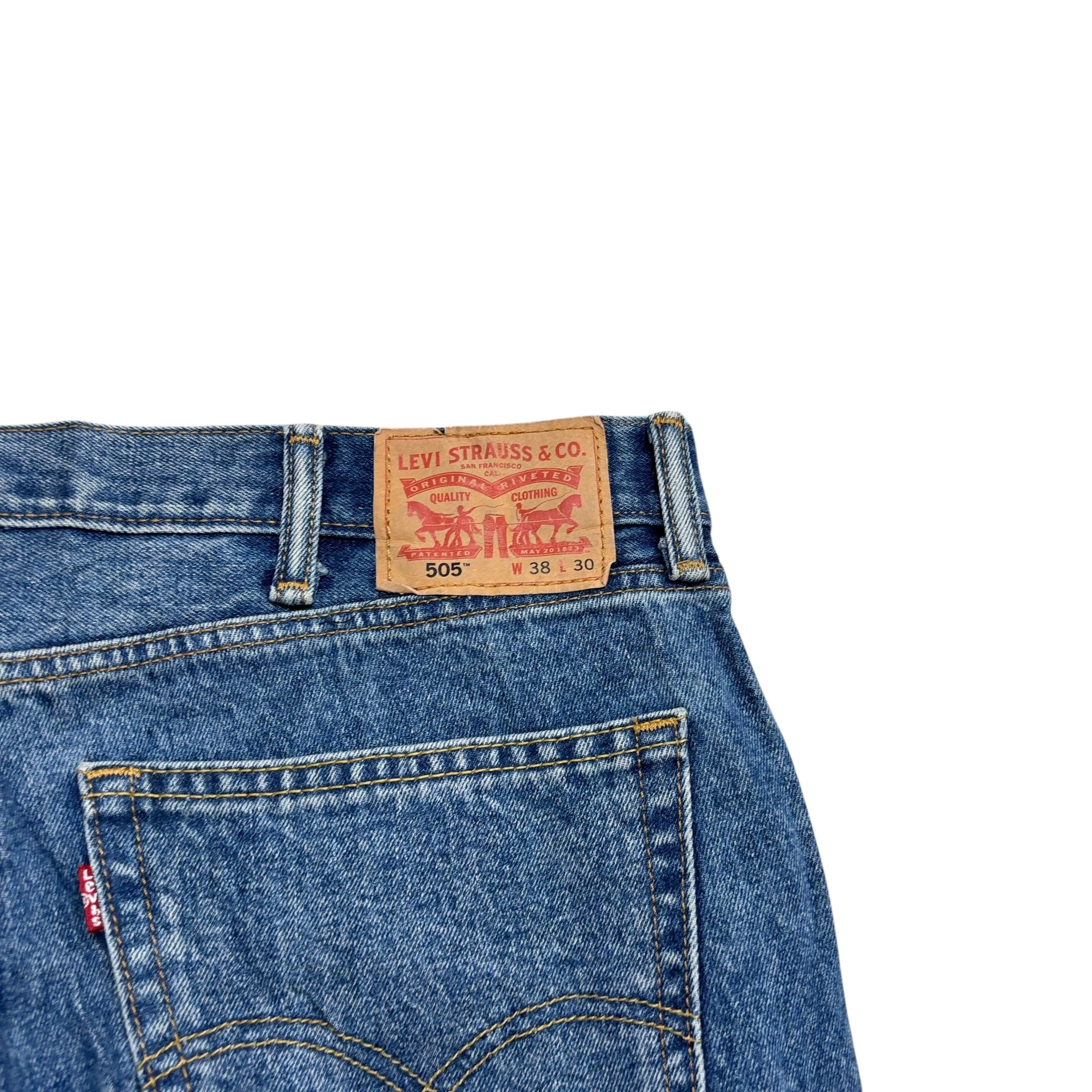 Levis 505 Jeans W38 L30 Mens Mid Blue Regular Straight Fit Denim