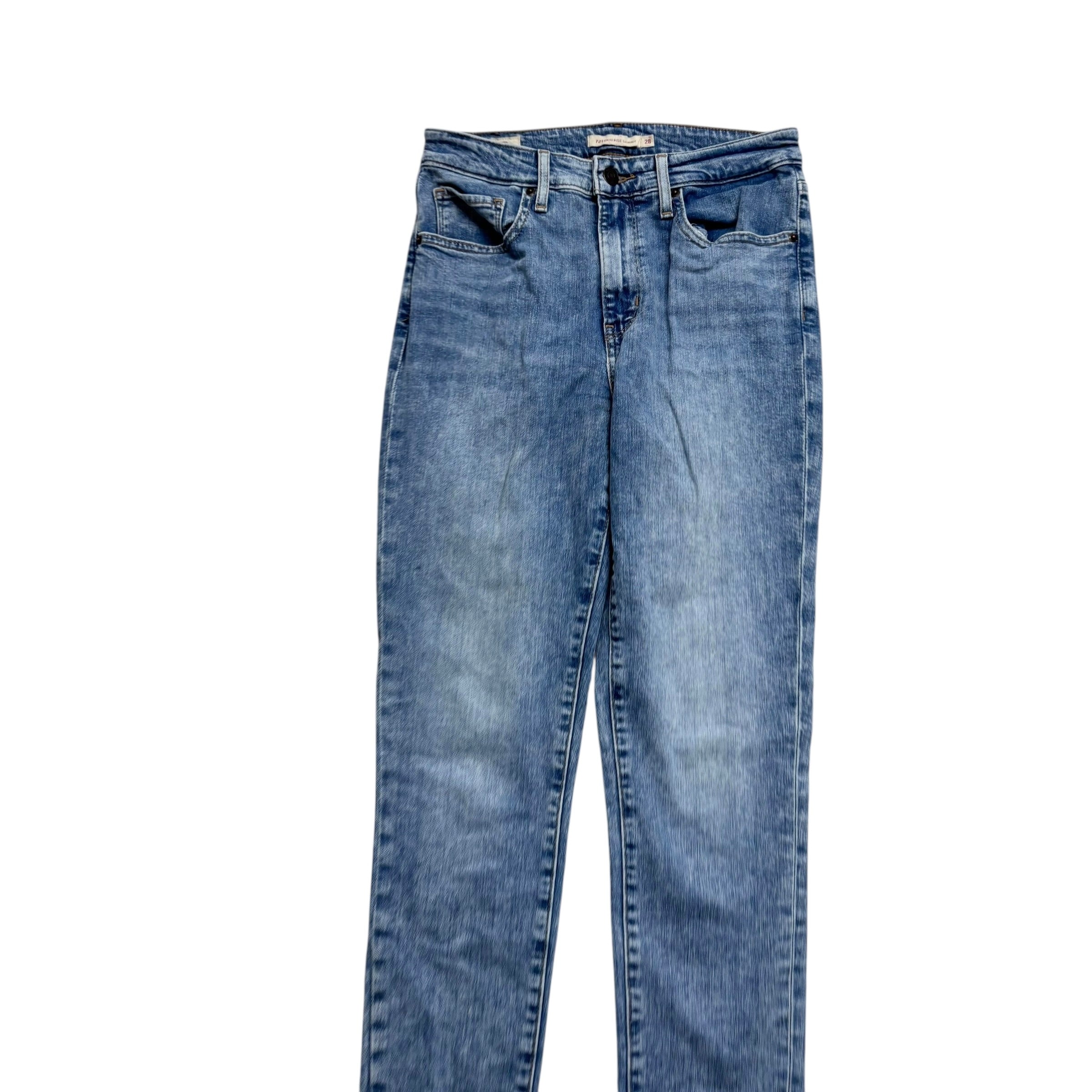 Levis 721 Jeans W26 L30 Womens Mid Blue High Rise Skinny Fit Stretch Denim (E)
