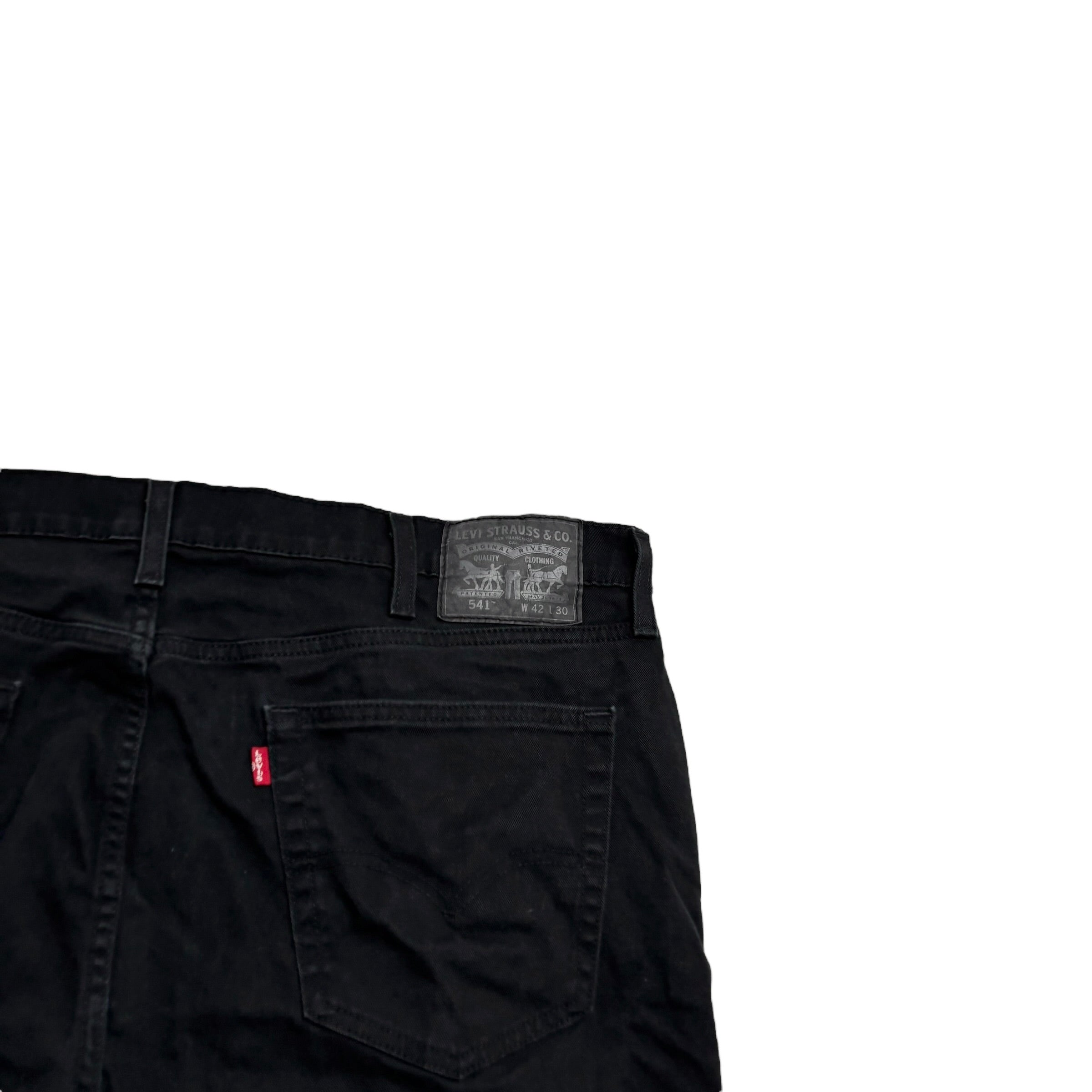 Levis 541 Jeans W42 L31 Mens Black Athletic Tapered Fit Stretch Denim (E)