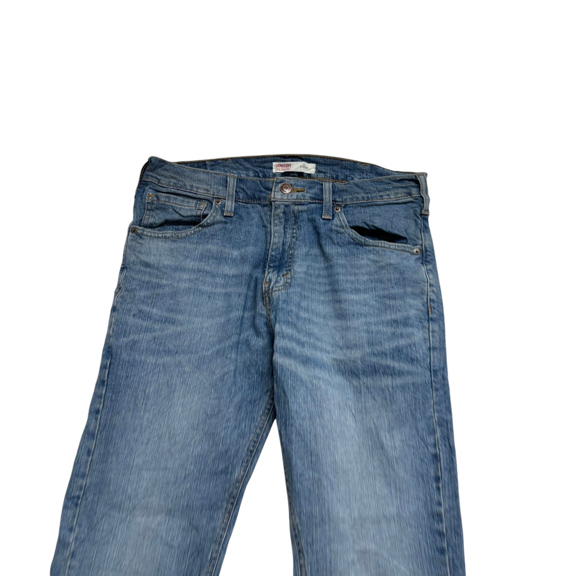 Levis Signature Jeans W32 L32 Mens Mid Blue Regular Bootcut Stretch Denim (E)