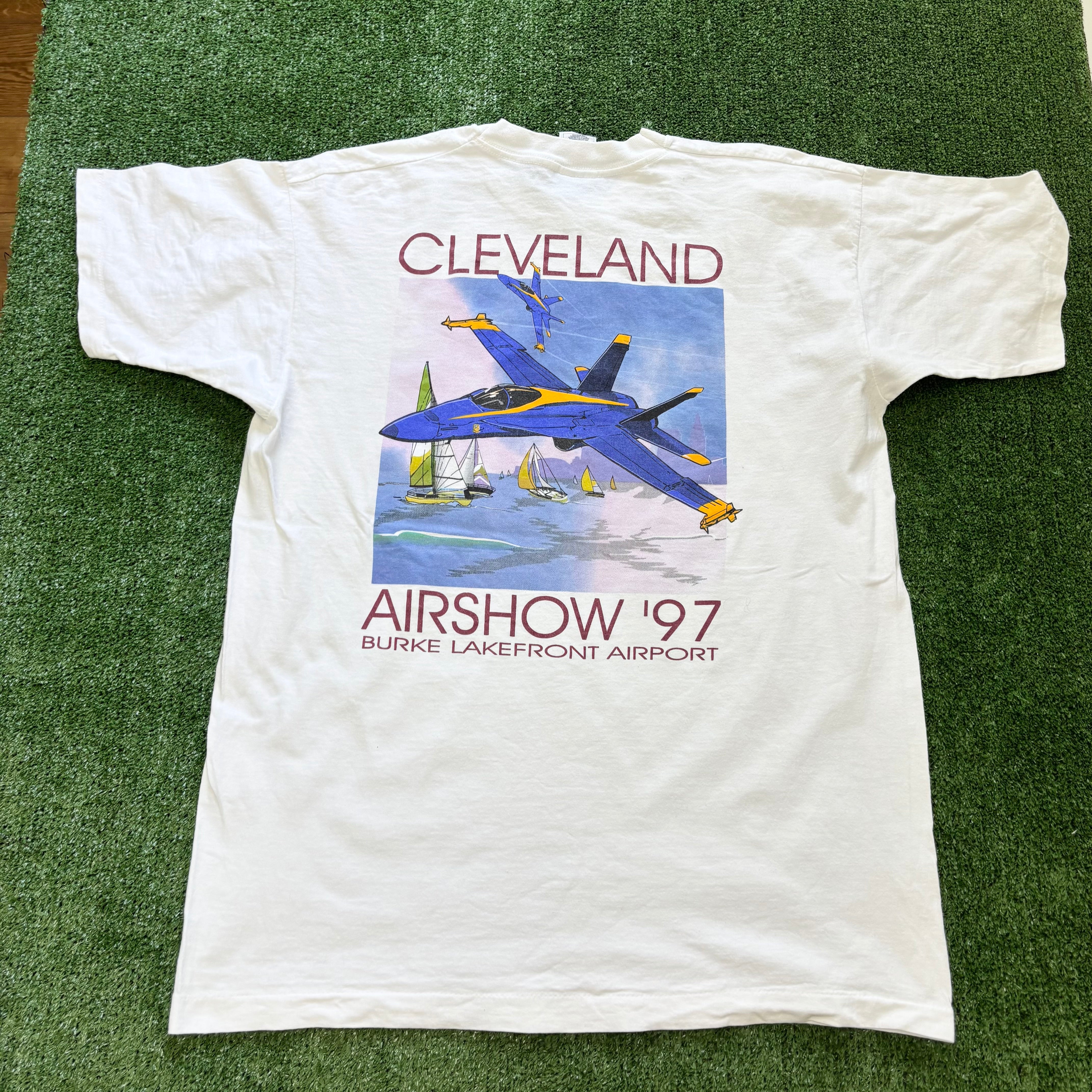 Vintage T Shirt Mens XL White Single Stitch Graphic Print 90s Air Show