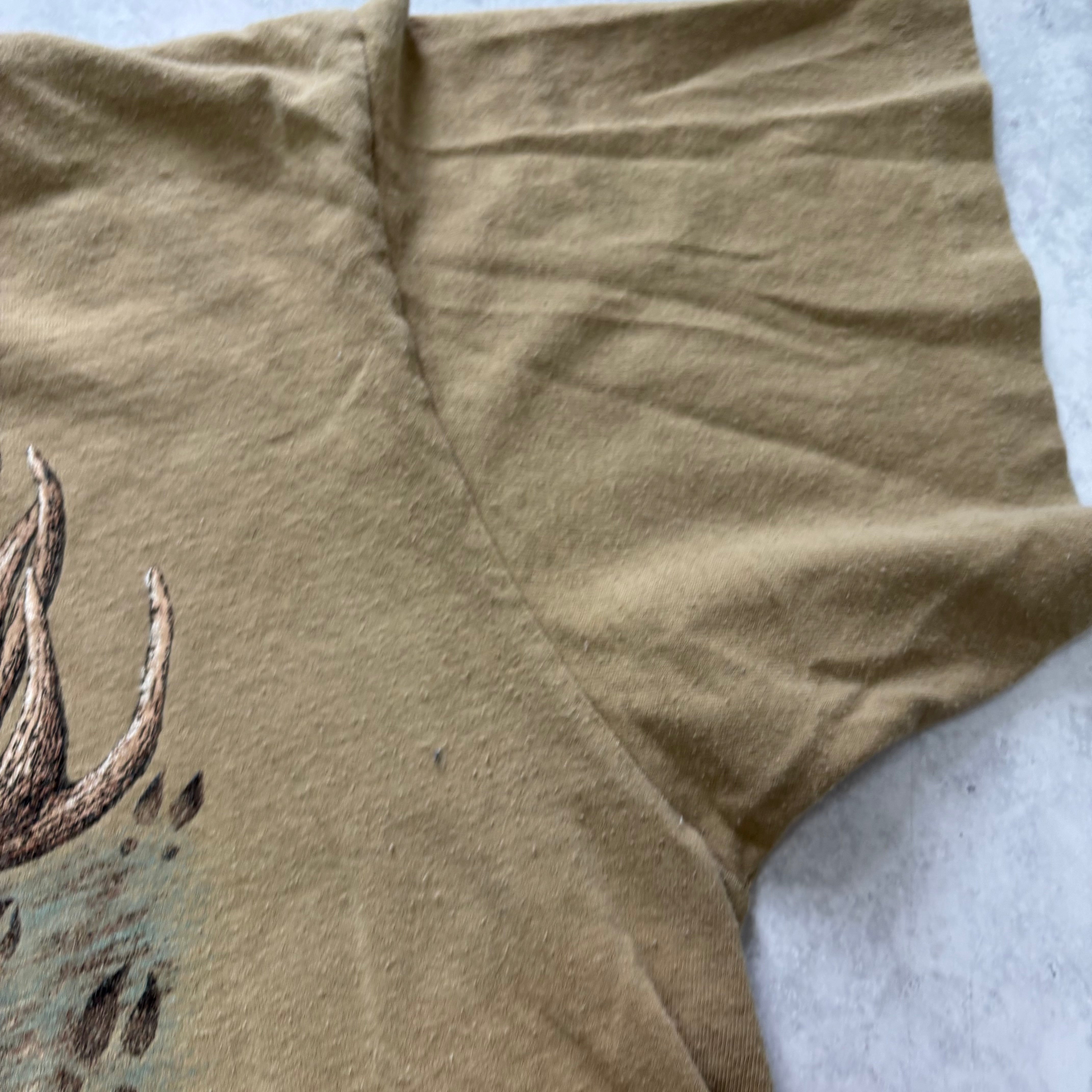 Vintage T Shirt Mens Large Brown Single Stitch Graphic Print 90s Nature