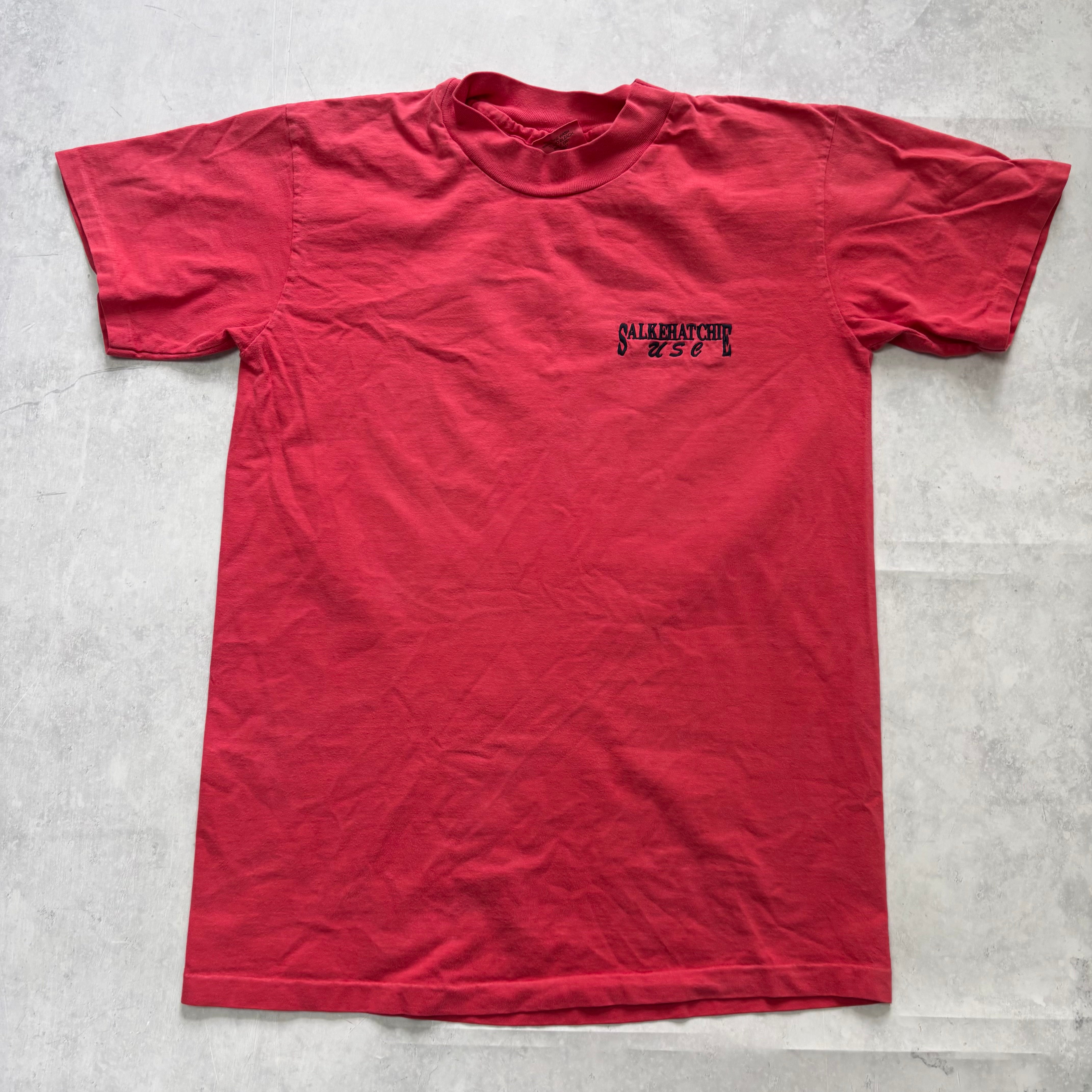 Vintage T Shirt Mens Small Pink Single Stitch Graphic Print 90s College (E)