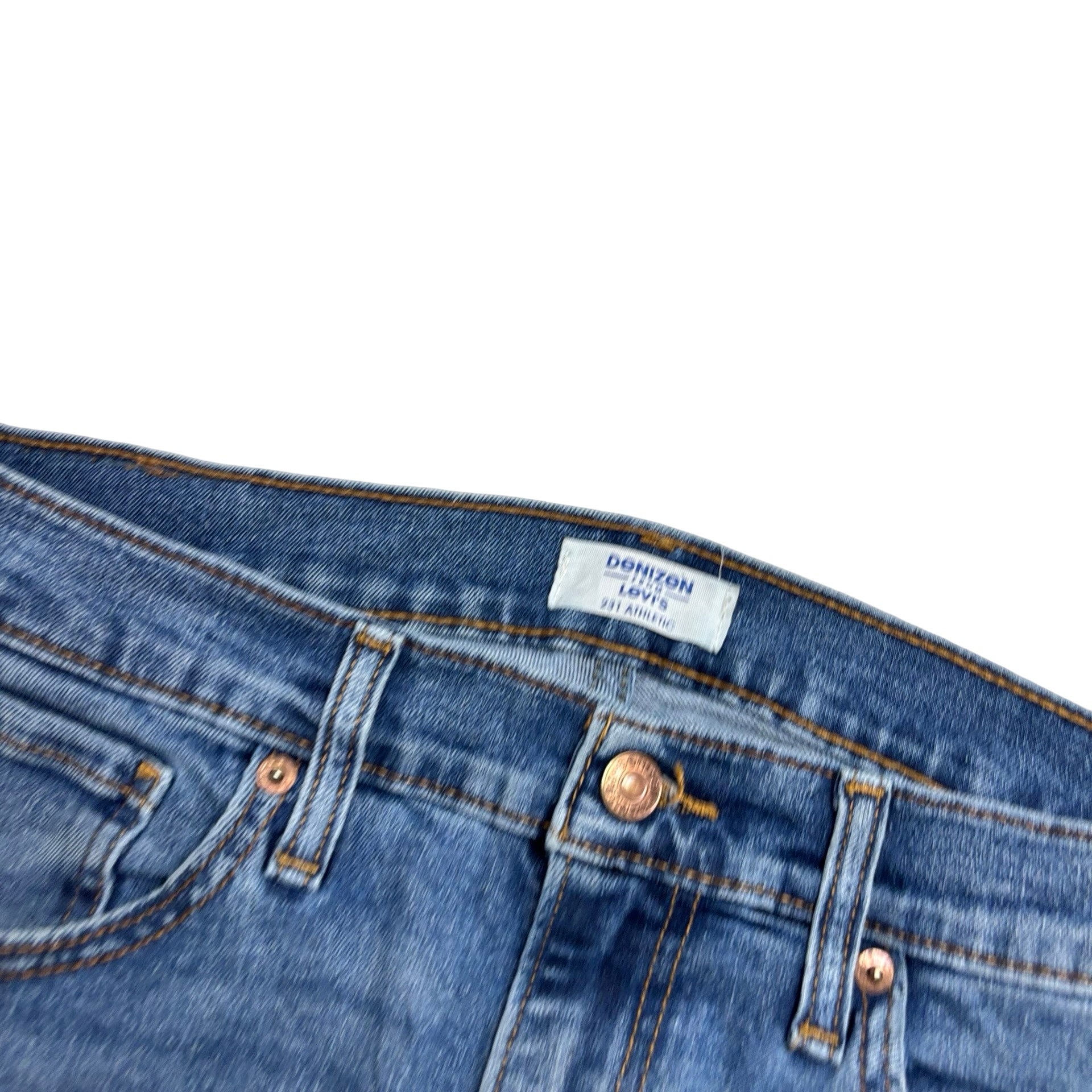 Levis Denizen Jeans W32 L31 Mens Mid Blue Athletic Tapered Fit Stretch (E)