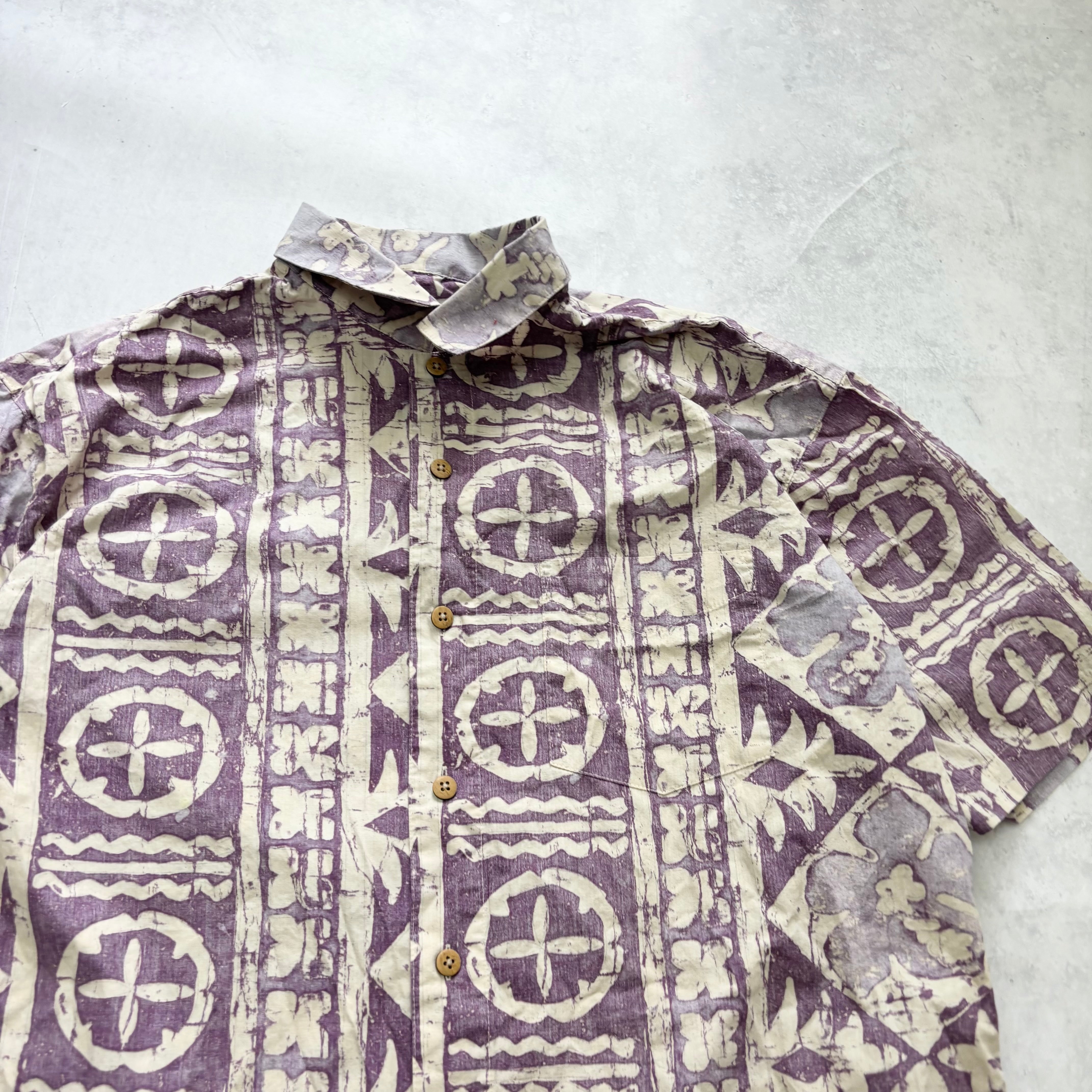 Vintage Hawaiian Shirt Mens Large Purple Floral Aloha Short Sleeve Cotton (E)