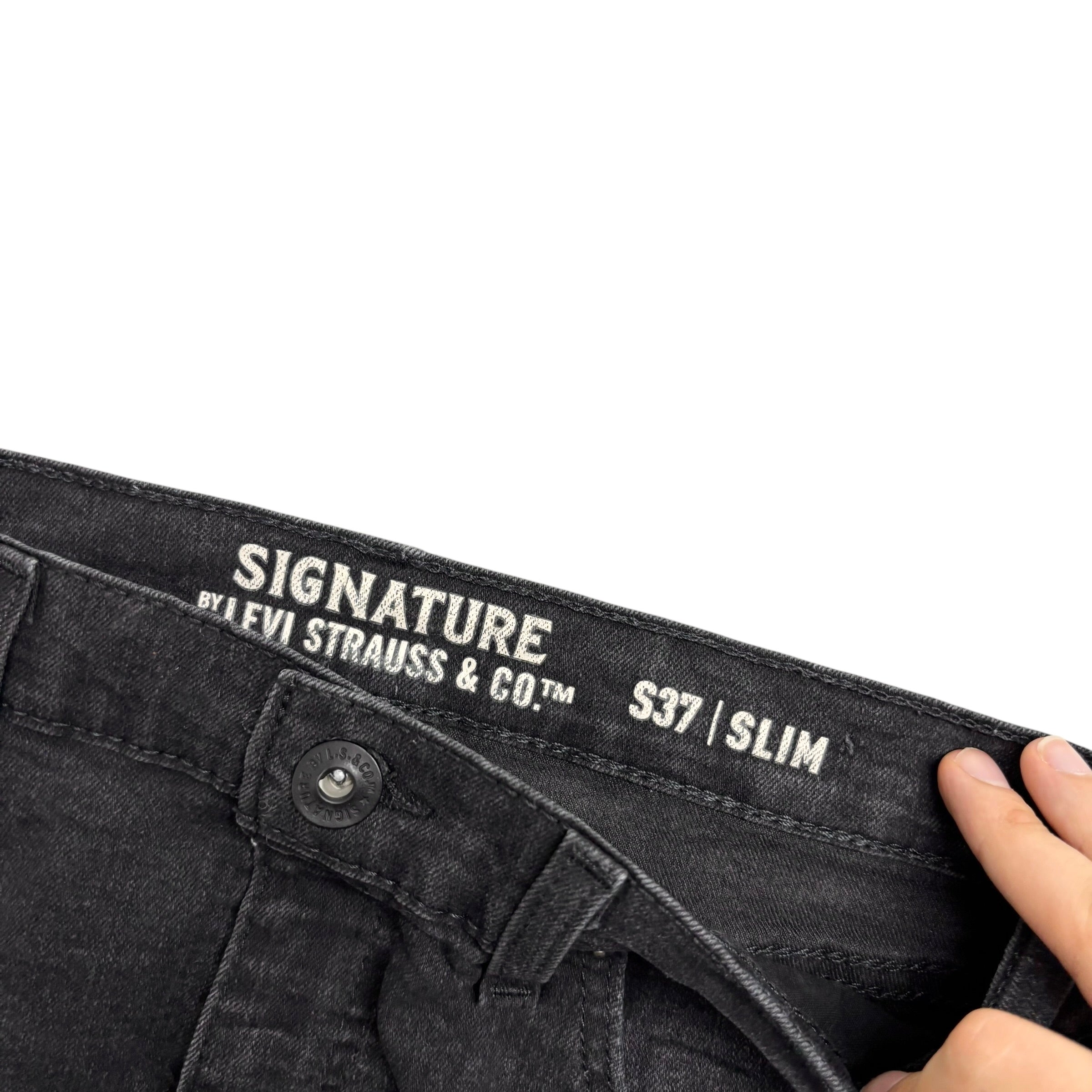 Levis Signature Jeans W32 L31 Mens Black Slim Fit Stretch Denim (E)