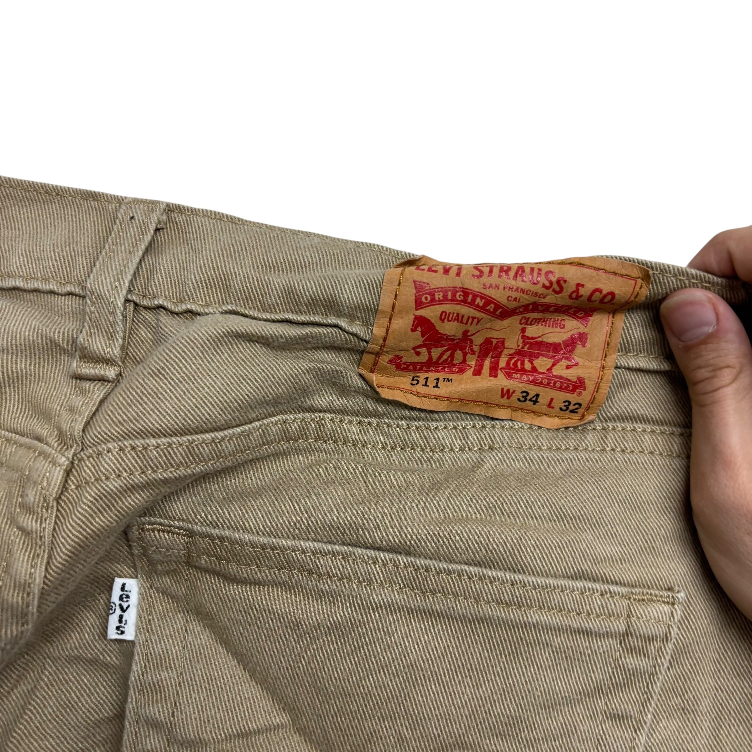 Levis 511 Trousers W34 L32 Mens Beige Slim Fit Stretch Pants