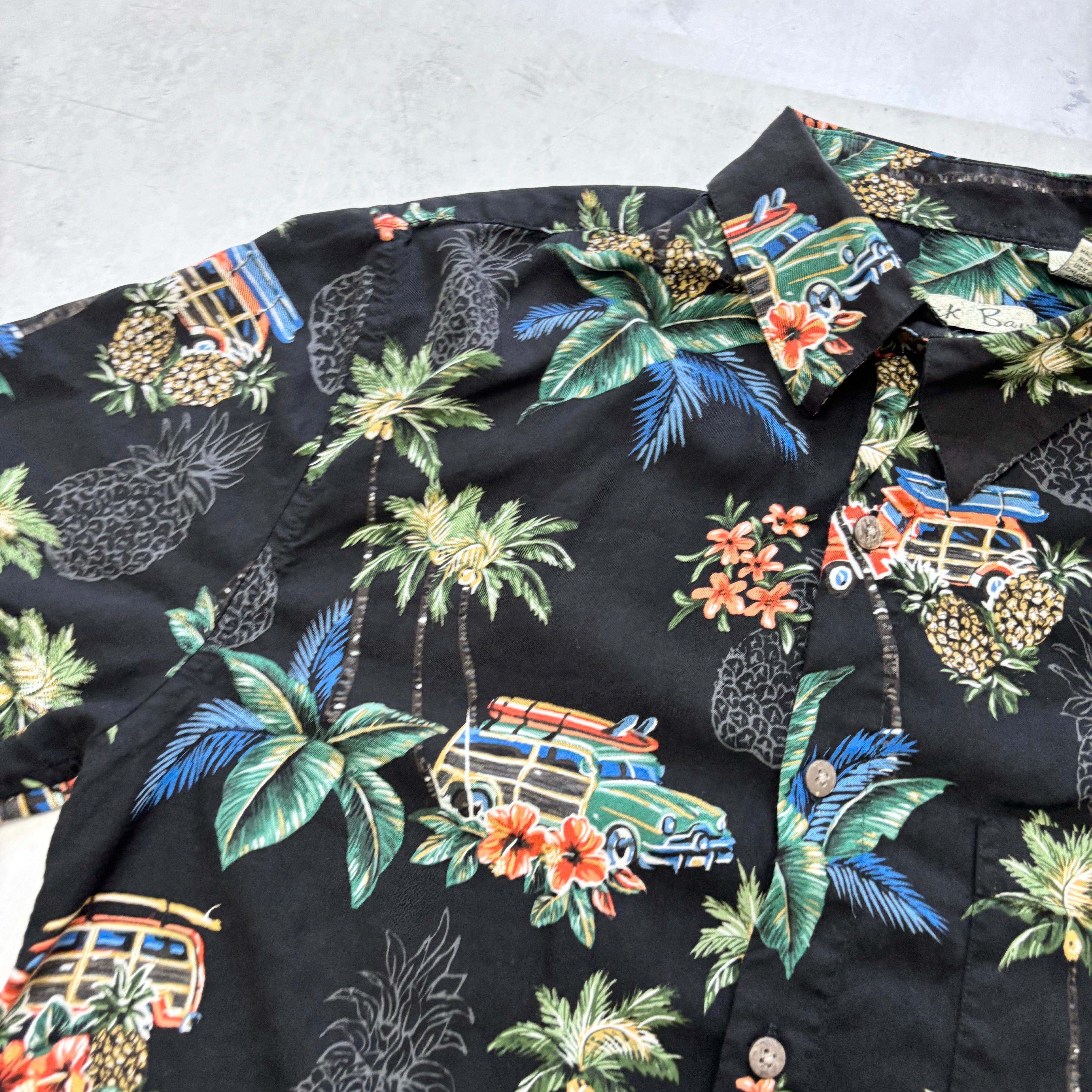 Vintage Hawaiian Shirt Mens Small Black Floral Aloha Short Sleeve Rayon (E)