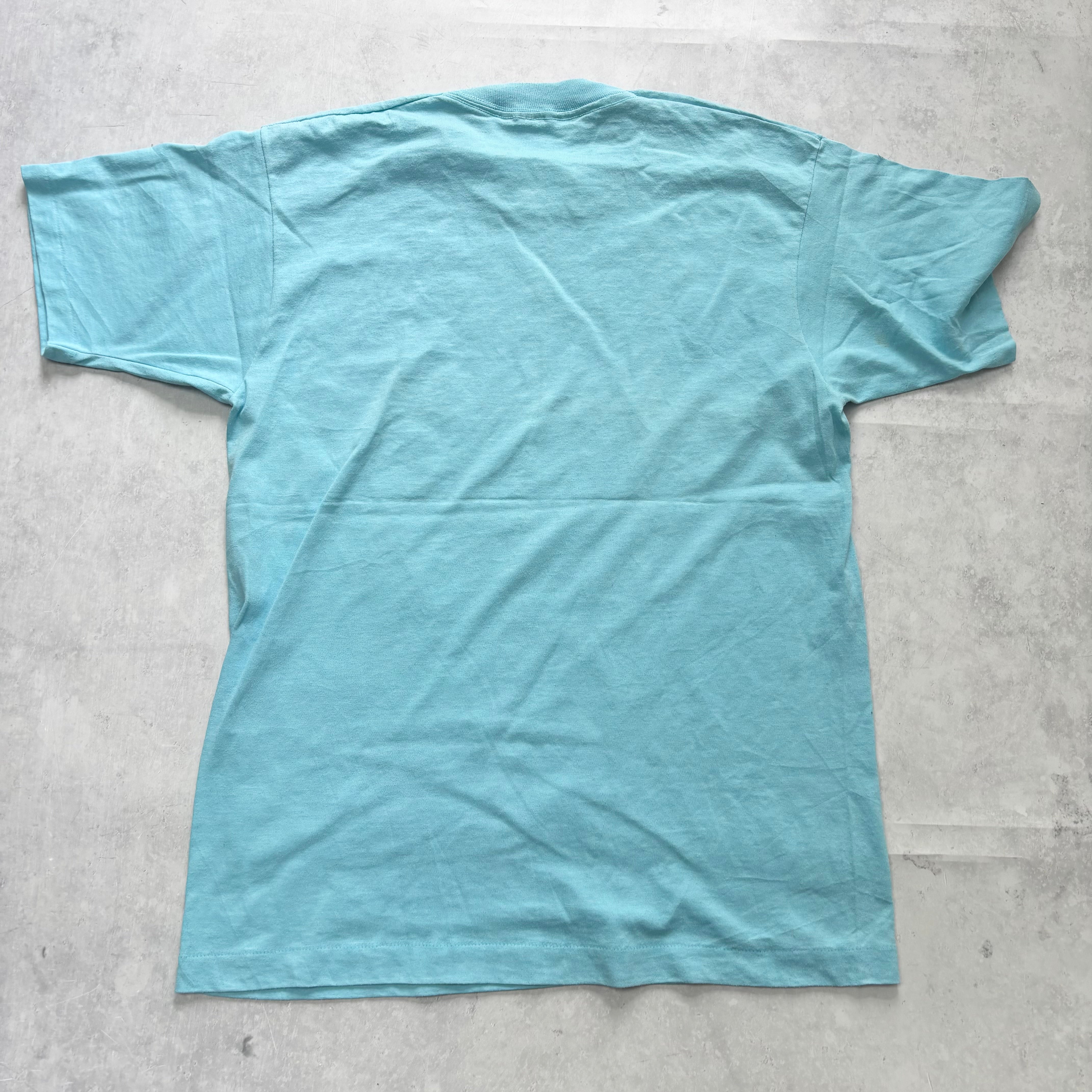 Vintage T Shirt Mens Medium Blue Single Stitch Graphic Print 90s Run Race