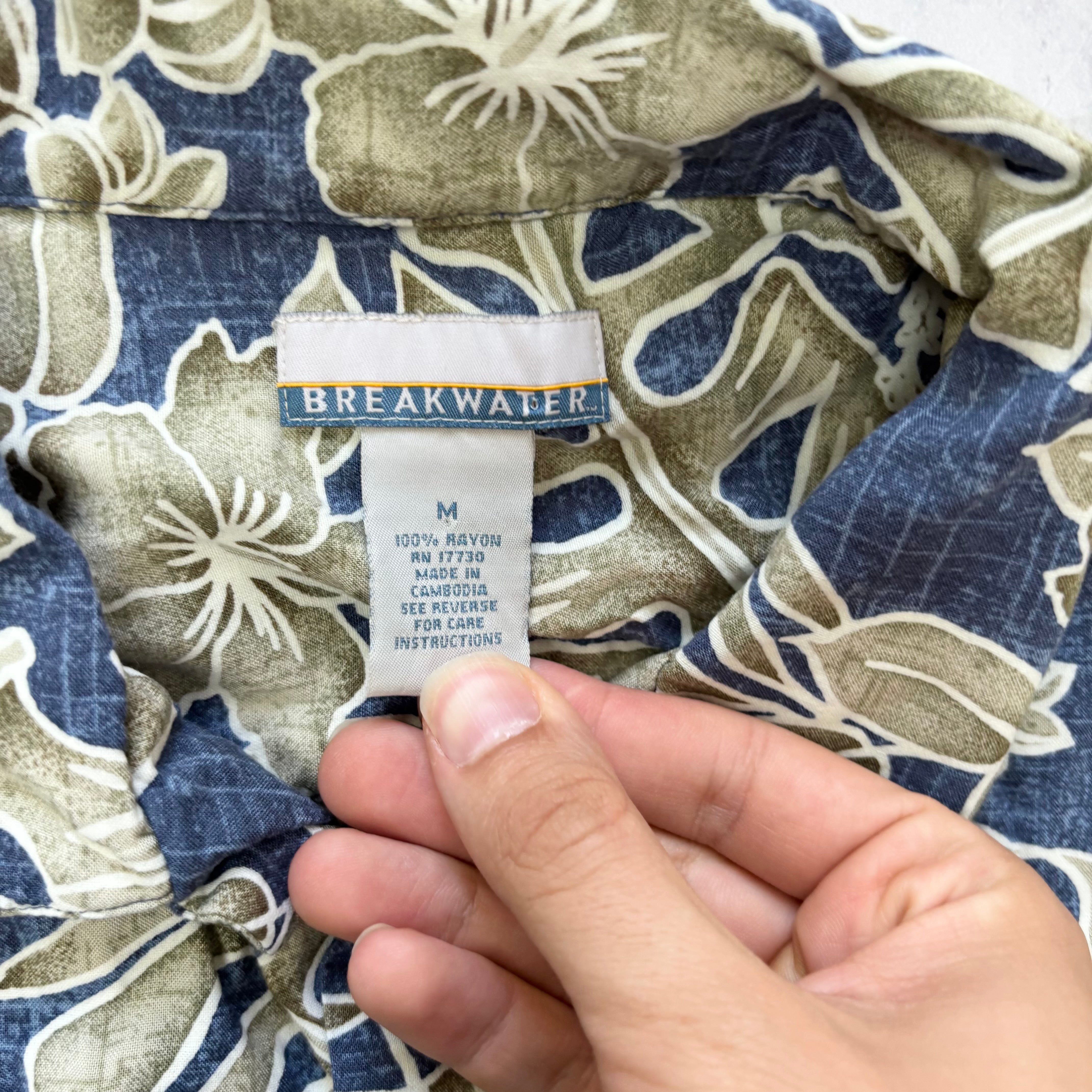 Vintage Hawaiian Shirt Mens Large Blue Floral Aloha Short Sleeve Rayon (E)