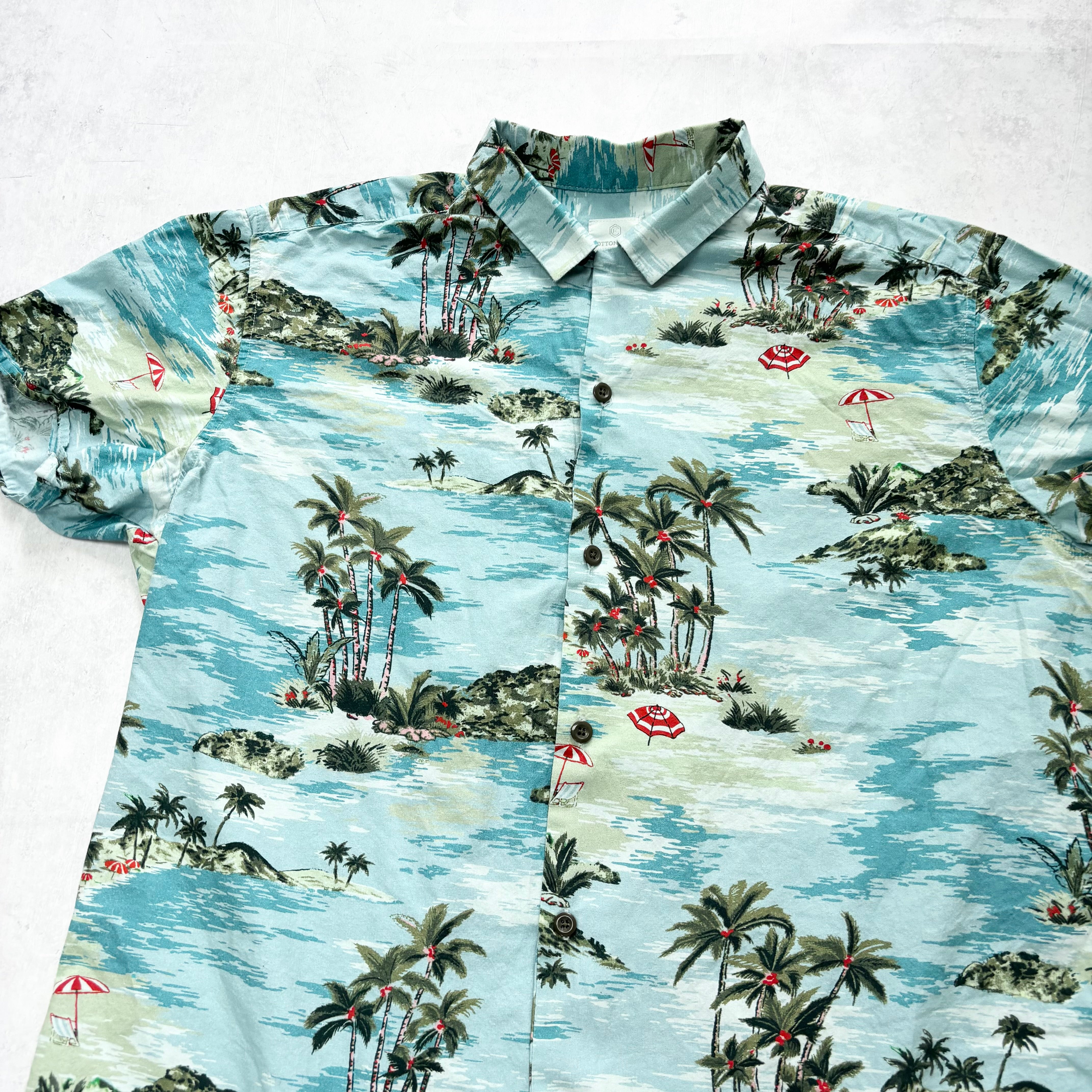 Hawaiian Shirt Mens XL Blue Floral Aloha Short Sleeve Cotton (E)