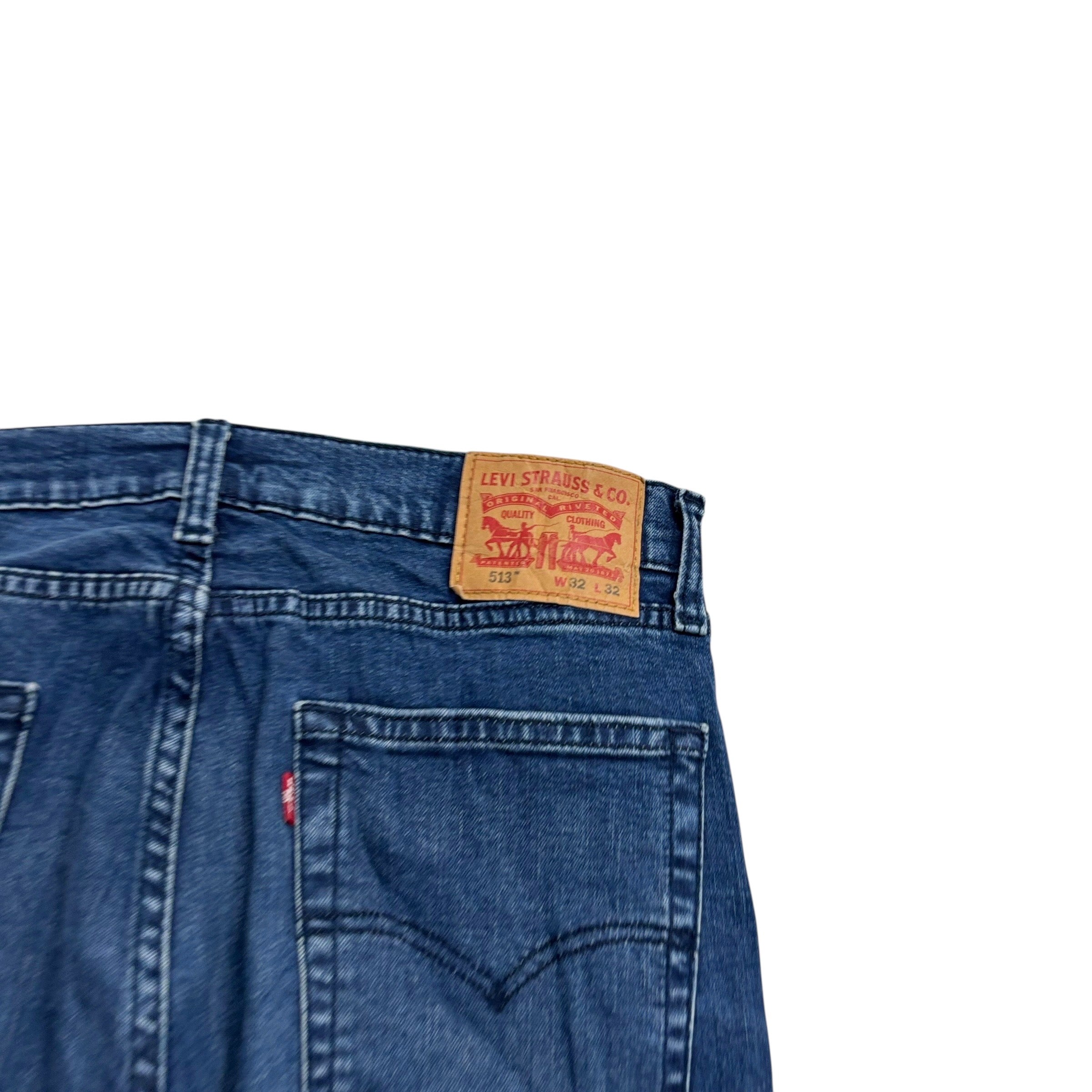 Levis 513 Jeans W32 L32 Mens Dark Blue Slim Straight Fit Stretch Denim (E)