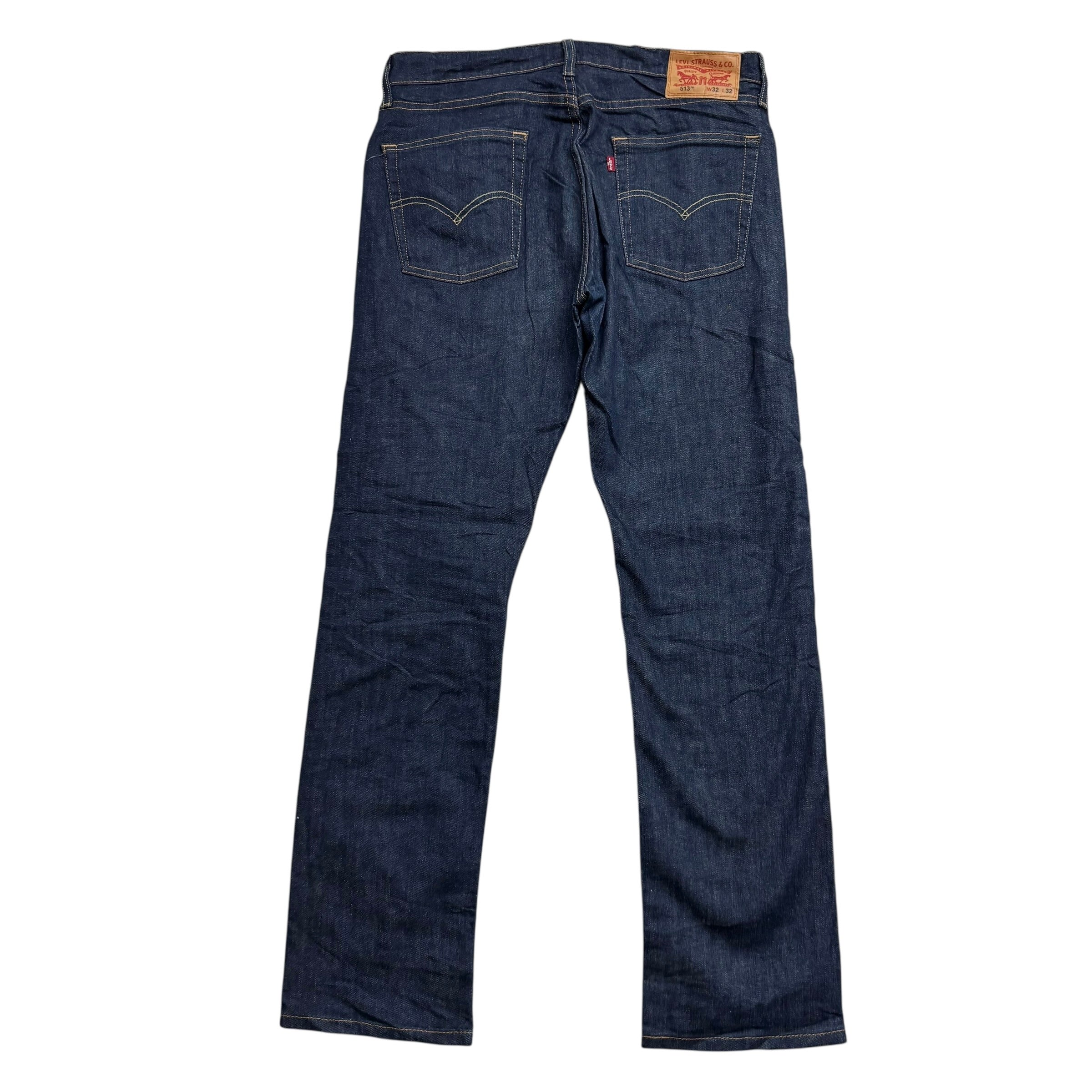 Levis 513 Jeans W32 L32 Mens Dark Blue Slim Straight Fit Stretch Denim (E)